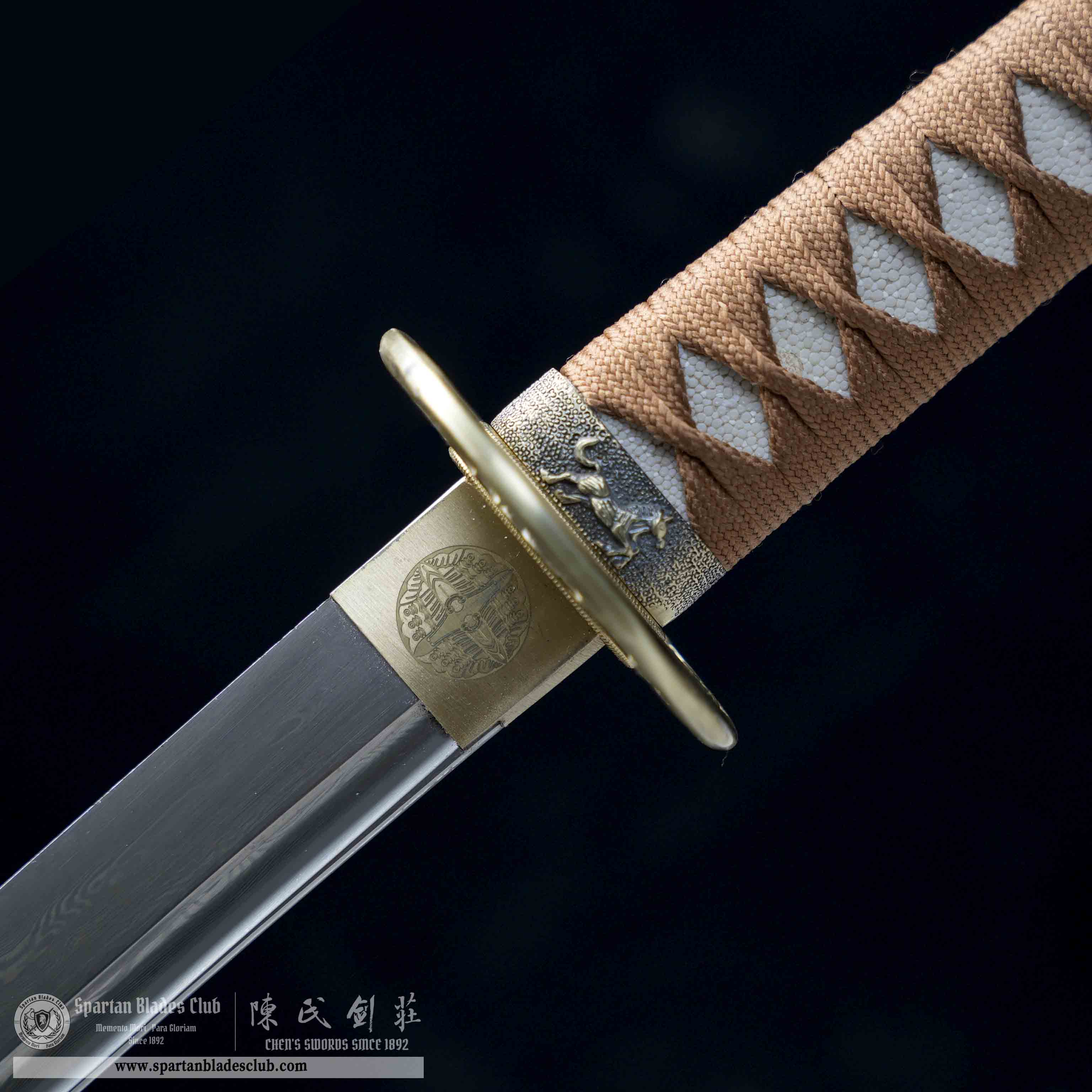 HY123 | Mokujin Satsu Blade | Katana | Damascus Steel | Natural Wood Color | Horse | Battle-Ready | Full-tang | Spartan Blades Club | CHEN'S SWORDS 1892 - Spartan Blades Club - 陳氏劍莊1892