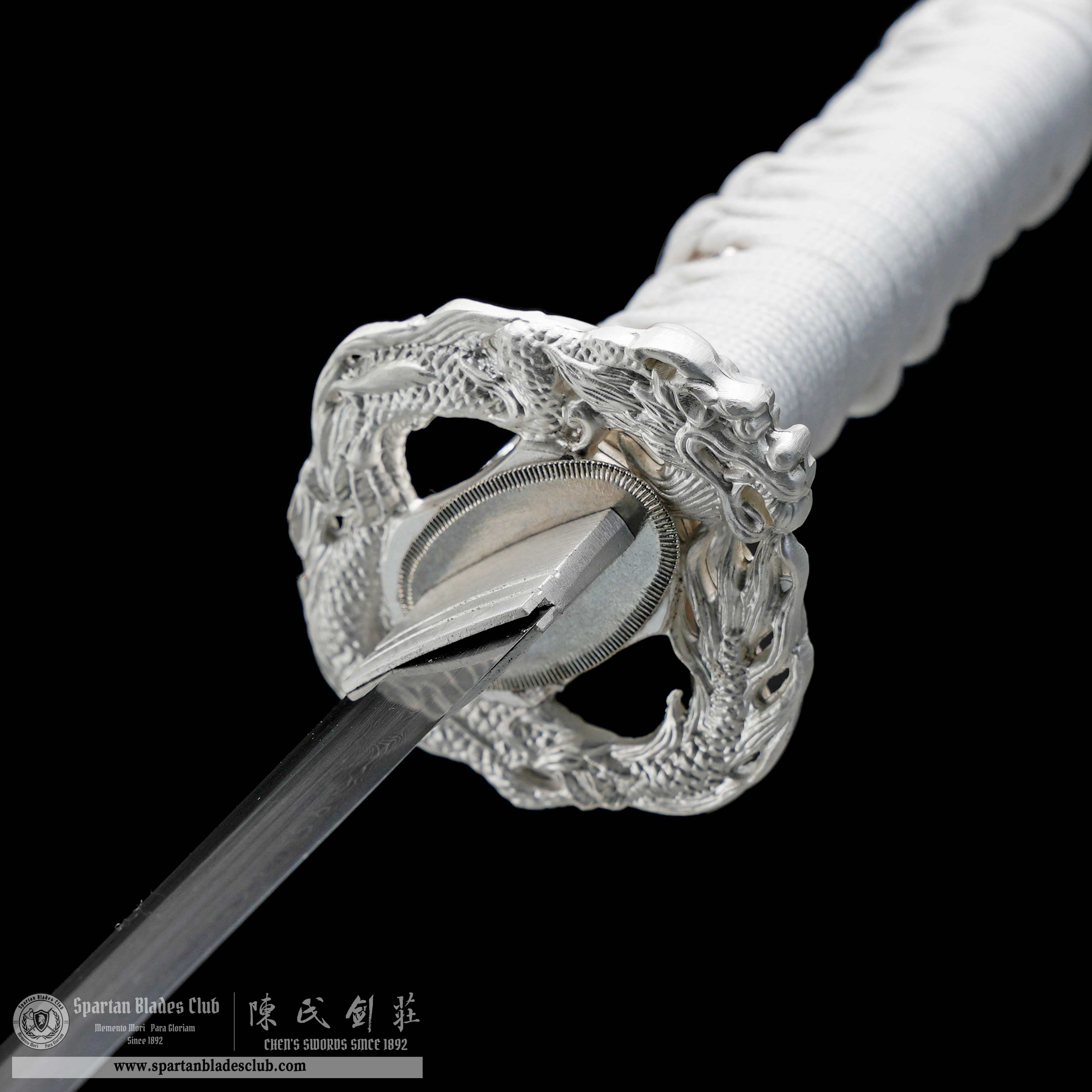 HY124 | Bai Loong Samurai | Tanto | Damascus Steel | Clay-tempered | Real Hamon| Chinese Loong | White | Battle-Ready | Full-tang | Spartan Blades Club | CHEN'S SWORDS 1892 - Spartan Blades Club - 陳氏劍莊1892