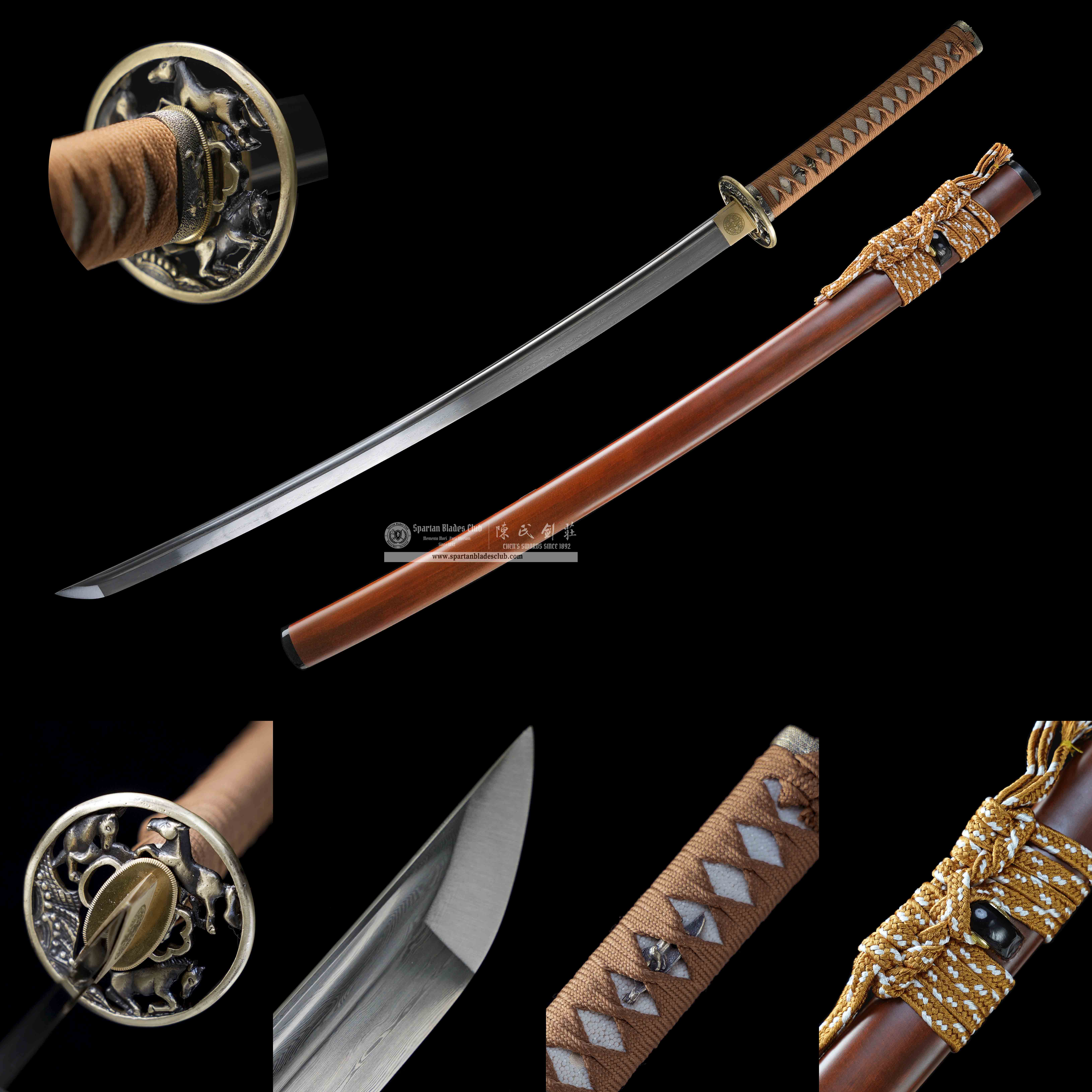 HY123 | Mokujin Satsu Blade | Katana | Damascus Steel | Natural Wood Color | Horse | Battle-Ready | Full-tang | Spartan Blades Club | CHEN'S SWORDS 1892 - Spartan Blades Club - 陳氏劍莊1892