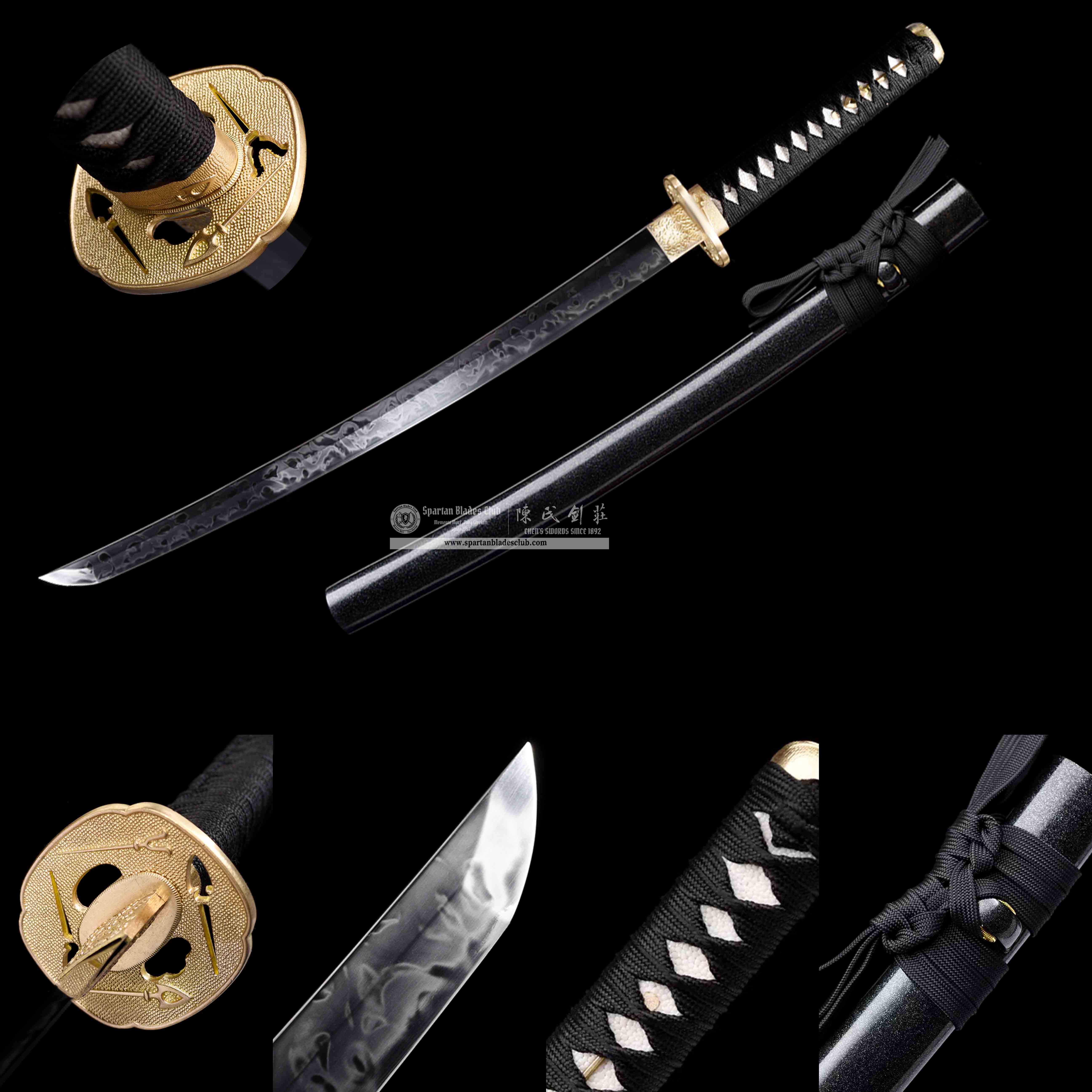 HW12 | Heijin Bushi Blade | Wakizashi | T10 steel | Clay-tempered | Hitatsura Hamon | Black&Golden | Battle-Ready | Full-tang | Spartan Blades Club | CHEN'S SWORDS 1892 - Spartan Blades Club - 陳氏劍莊1892