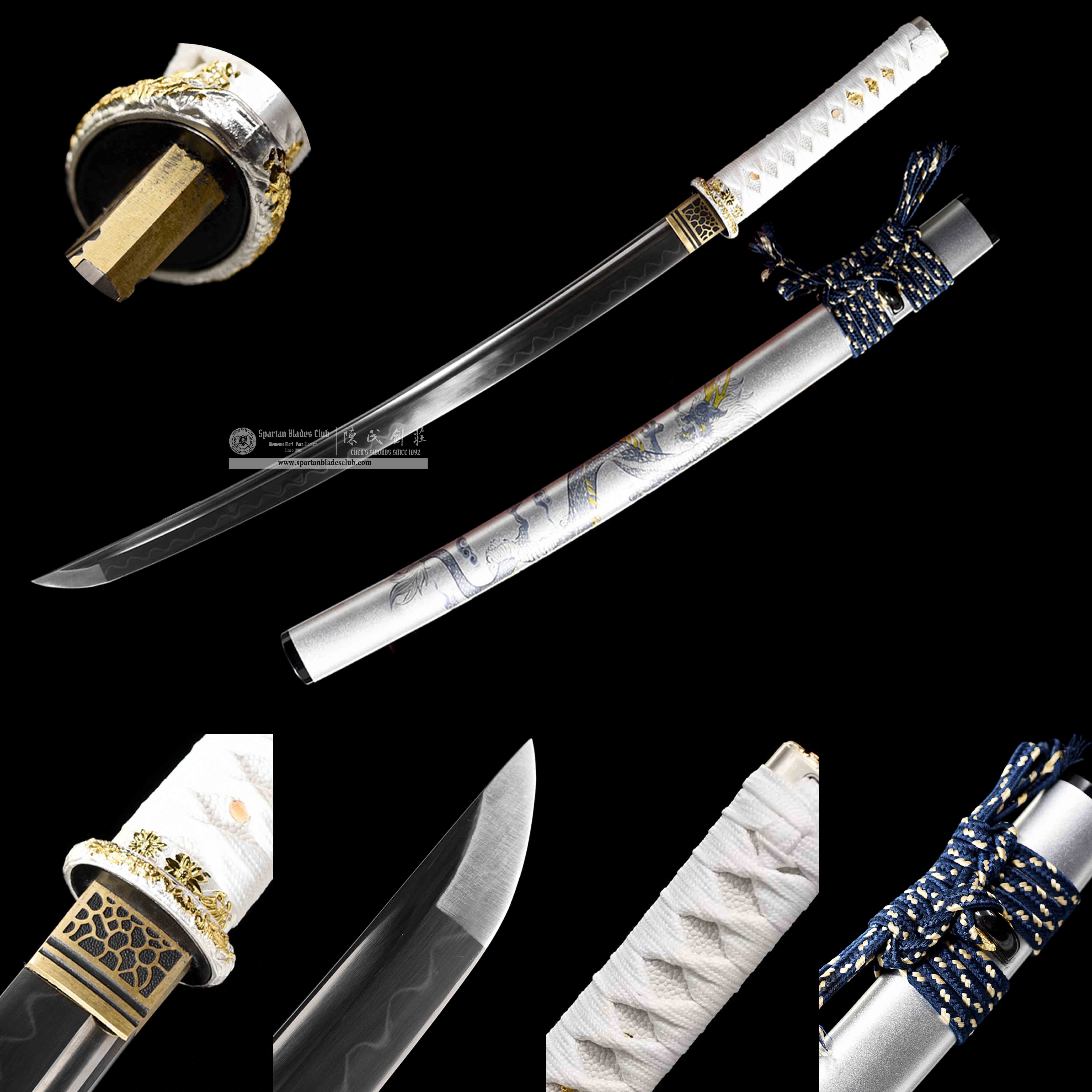 HW10 | Yin Loong Blade | Wakizashi | Chinese Loong | T10 Steel | Clay-tempered | Real Hamon | Silvery | Battle-Ready | Full-tang | Spartan Blades Club | CHEN'S SWORDS 1892 - Spartan Blades Club - 陳氏劍莊1892