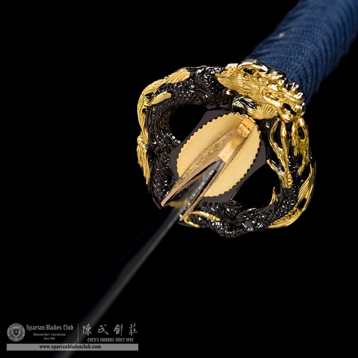 HW11 | Longwen Sa Blade | Wakizashi | Chinese Loong | Carbon Steel | Heat-colored blue | Brown&Blue | Battle-Ready | Full-tang | Spartan Blades Club | CHEN'S SWORDS 1892 - Spartan Blades Club - 陳氏劍莊1892