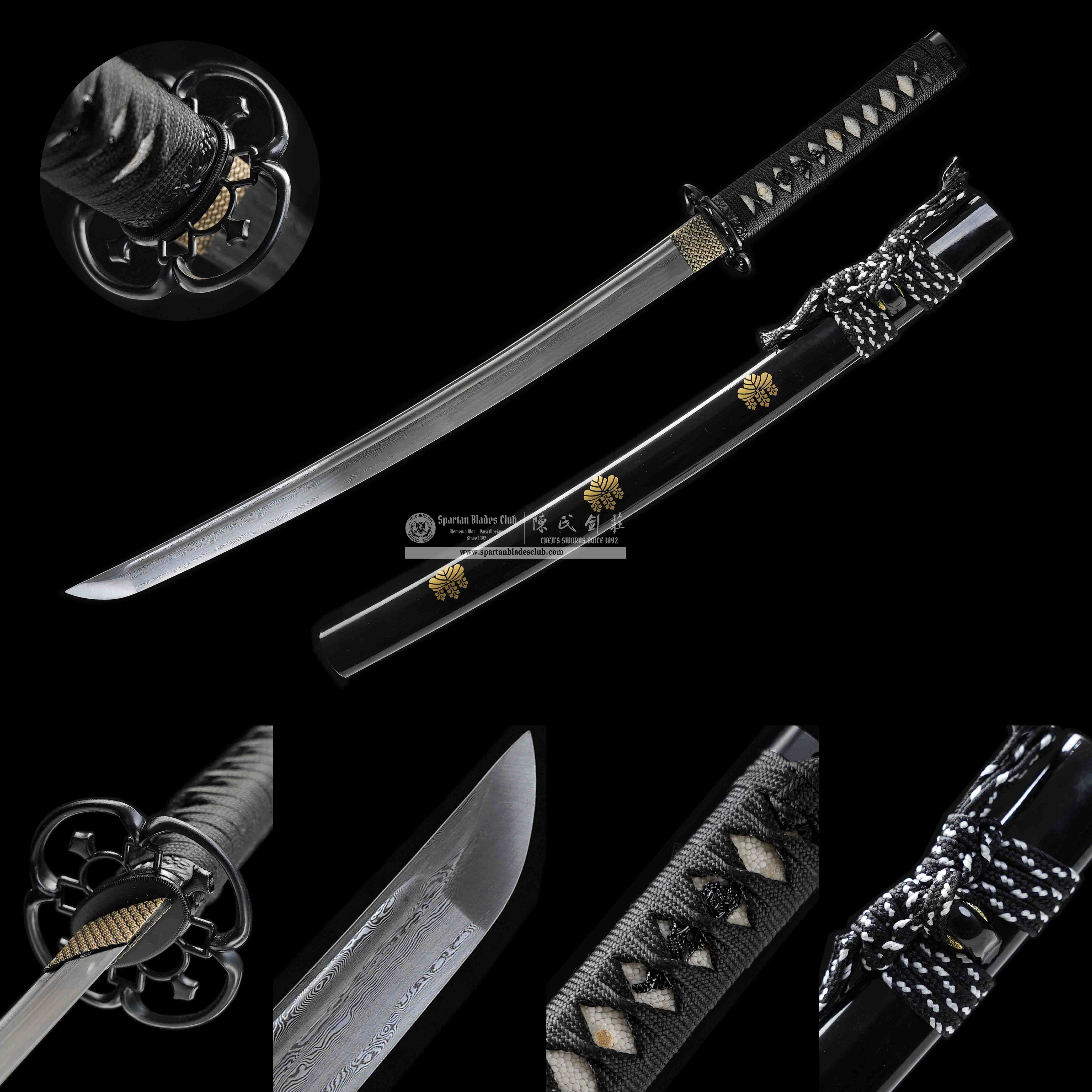 HY126 | Hōhōmaru samurai | Wakizashi |  Damascus steel | Black | paddy | Battle-Ready | Full-tang | Spartan Blades Club | CHEN'S SWORDS 1892 - Spartan Blades Club - 陳氏劍莊1892