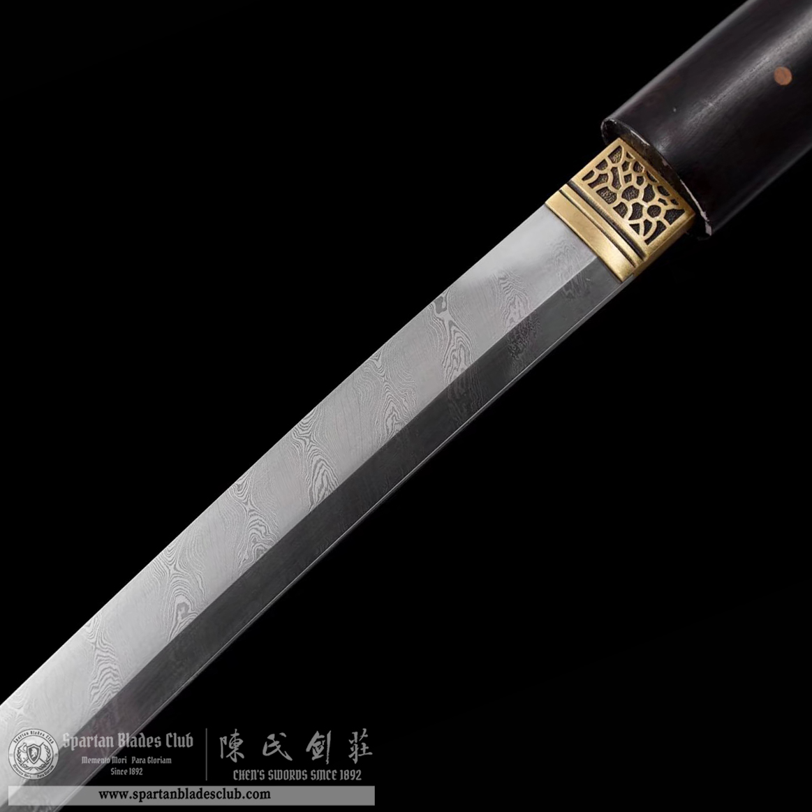 TL28 | HeiTan Blade | Shirasaya | Damascus Steel | Black | Authentic Ebony Wood | Battle-Ready | Full-tang | Spartan Blades Club | CHEN'S SWORDS 1892 - Spartan Blades Club - 陳氏劍莊1892