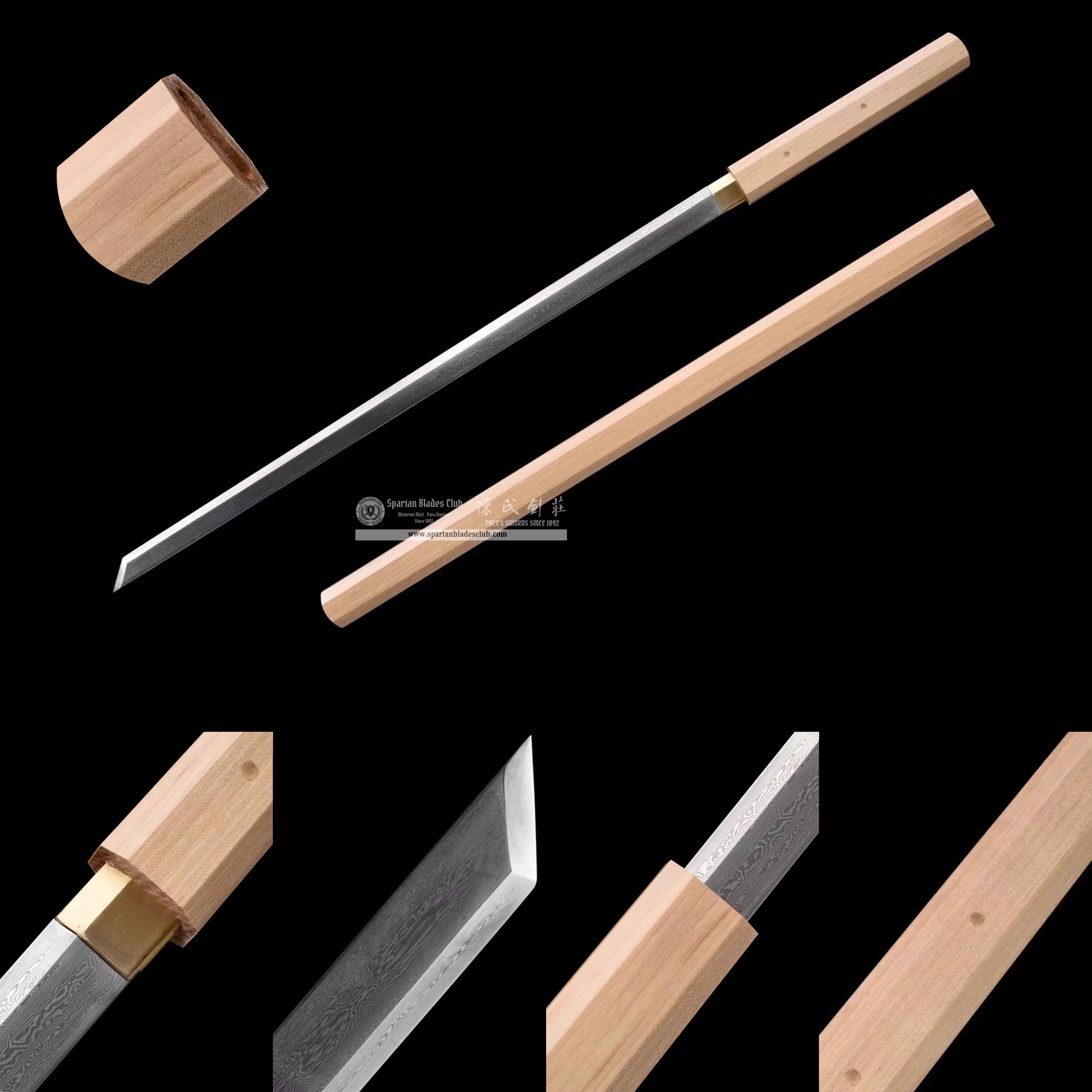 TL25 | BaiMu Blade | Shirasaya | Damascus Steel | White | Natural Wood | Battle-Ready | Full-tang | Spartan Blades Club | CHEN'S SWORDS 1892 - Spartan Blades Club - 陳氏劍莊1892