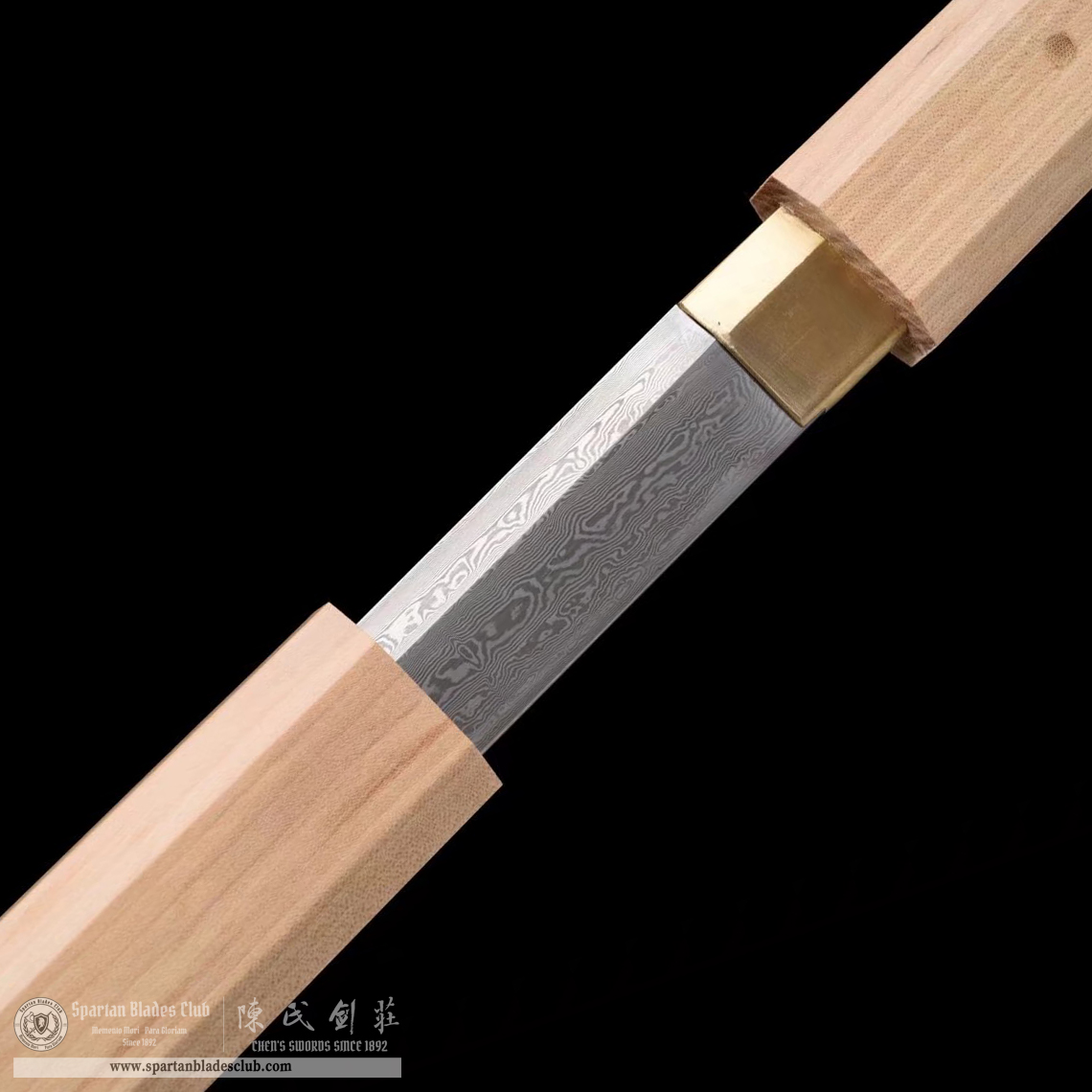 TL25 | BaiMu Blade | Shirasaya | Damascus Steel | White | Natural Wood | Battle-Ready | Full-tang | Spartan Blades Club | CHEN'S SWORDS 1892 - Spartan Blades Club - 陳氏劍莊1892