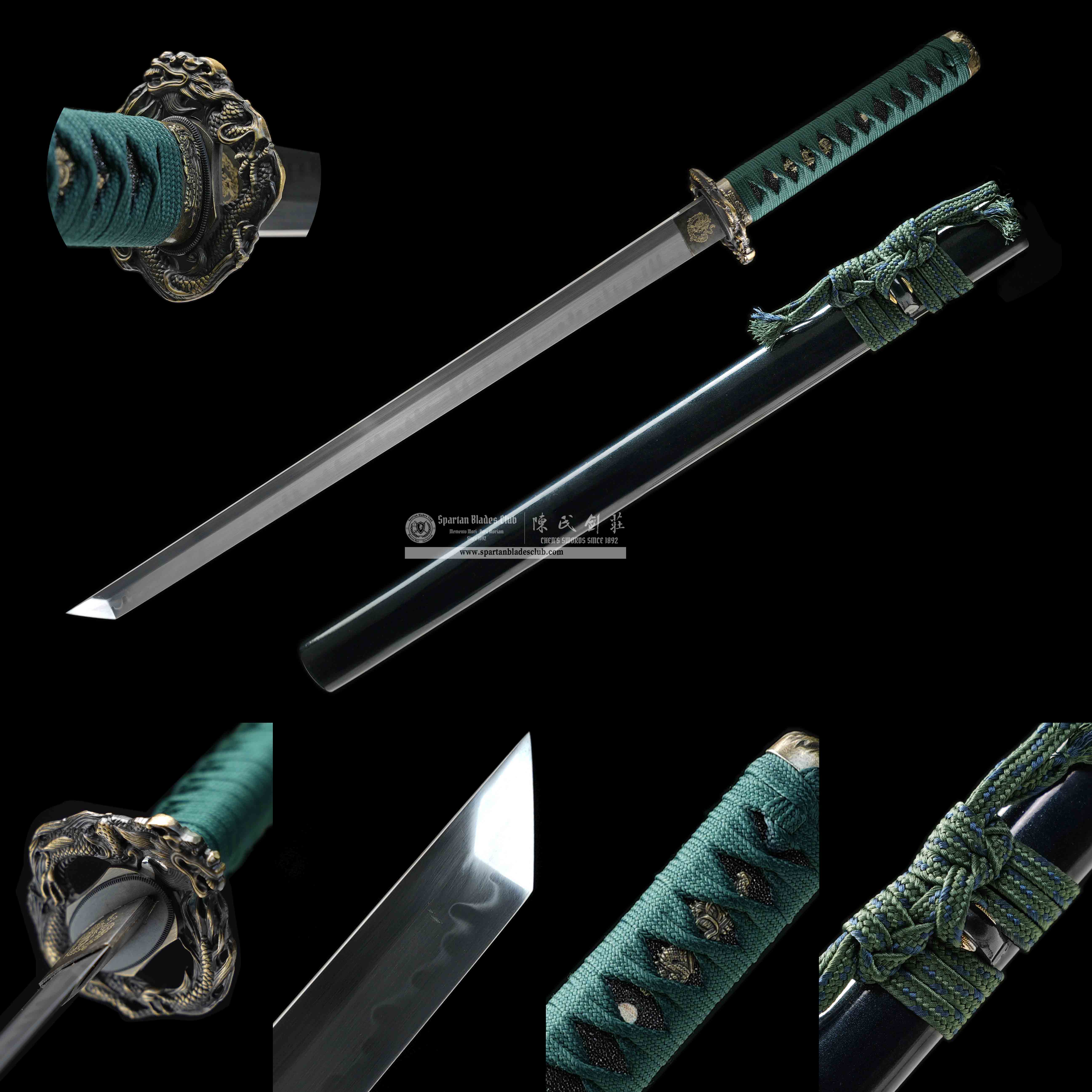 HY128 | Lulong Samurai | Ninjato | T10 Steel | Clay-tempered | Real Hamon | Green | Loong (Chinese Dragon) | Battle-Ready | Full-tang | Spartan Blades Club | CHEN'S SWORDS 1892 - Spartan Blades Club - 陳氏劍莊1892