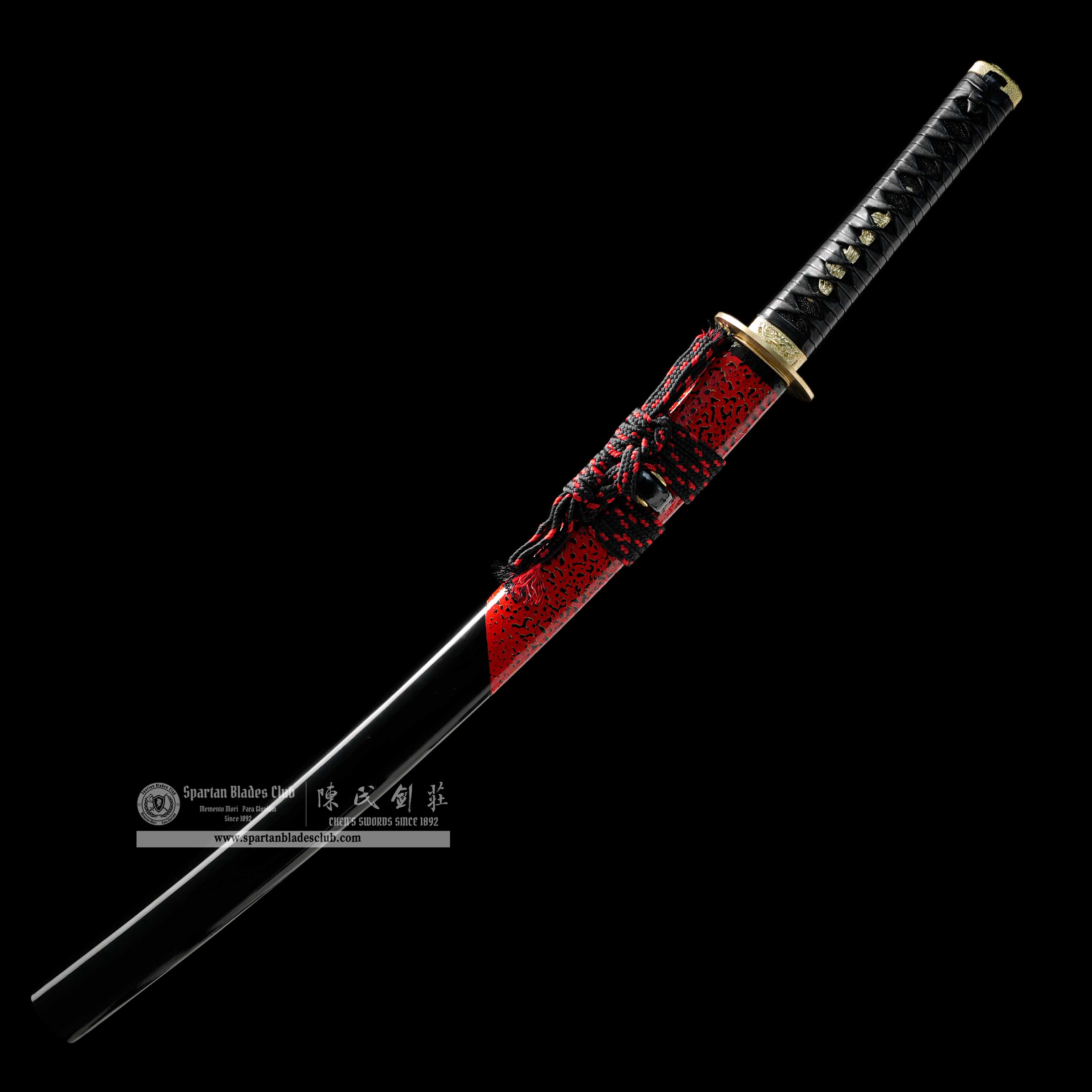 HY130 | Sekigen Samurai | Wakizashi | T10 Steel | Clay-tempered | Real Hamon | Black&Red | bird | Battle-Ready | Full-tang | Spartan Blades Club | CHEN'S SWORDS 1892 - Spartan Blades Club - 陳氏劍莊1892