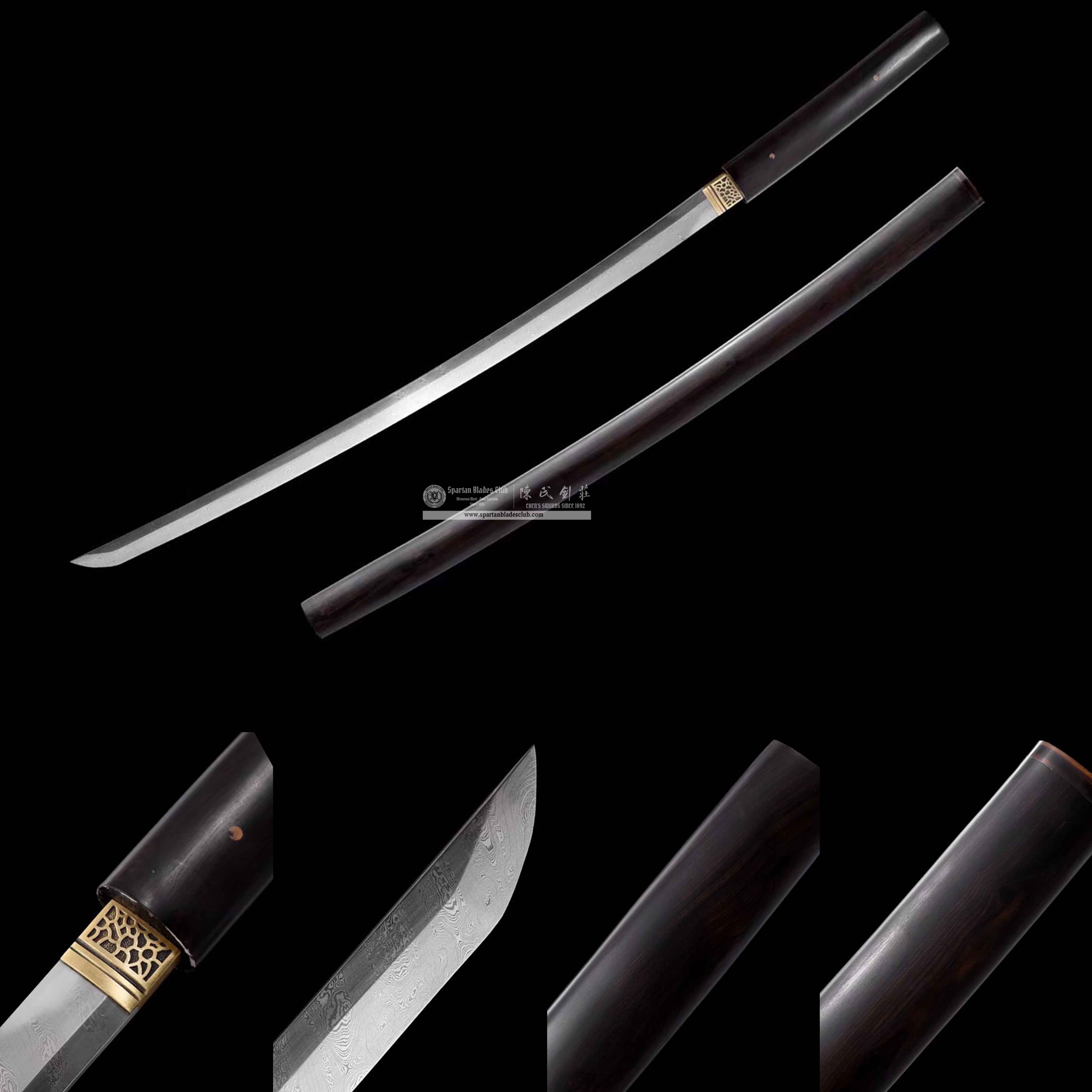 TL28 | HeiTan Blade | Shirasaya | Damascus Steel | Black | Authentic Ebony Wood | Battle-Ready | Full-tang | Spartan Blades Club | CHEN'S SWORDS 1892 - Spartan Blades Club - 陳氏劍莊1892