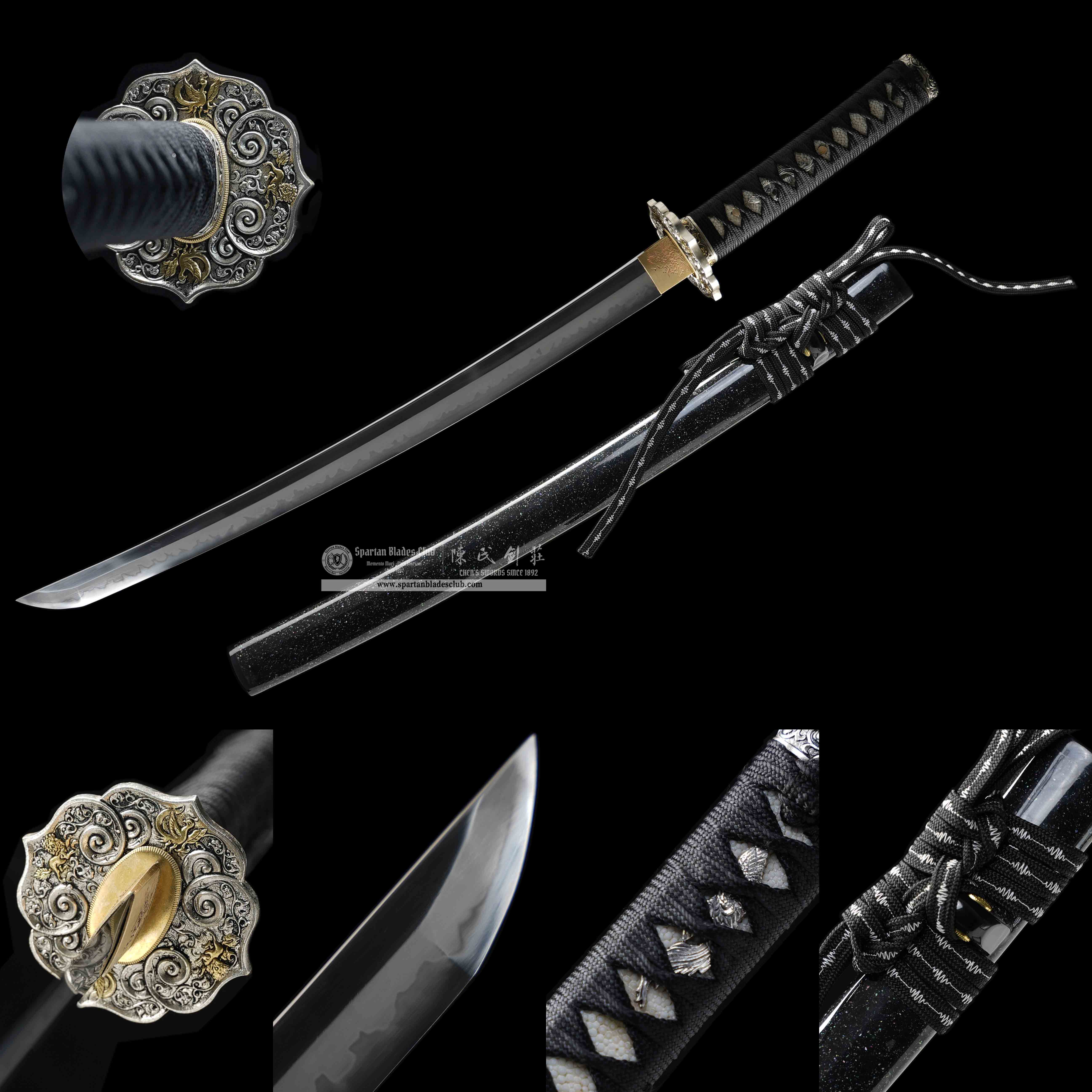 HY127 | Suixing Samurai | Wakizashi | T10 Steel | Clay-tempered | Real Hamon | Black | Shell | Battle-Ready | Full-tang | Spartan Blades Club | CHEN'S SWORDS 1892 - Spartan Blades Club - 陳氏劍莊1892