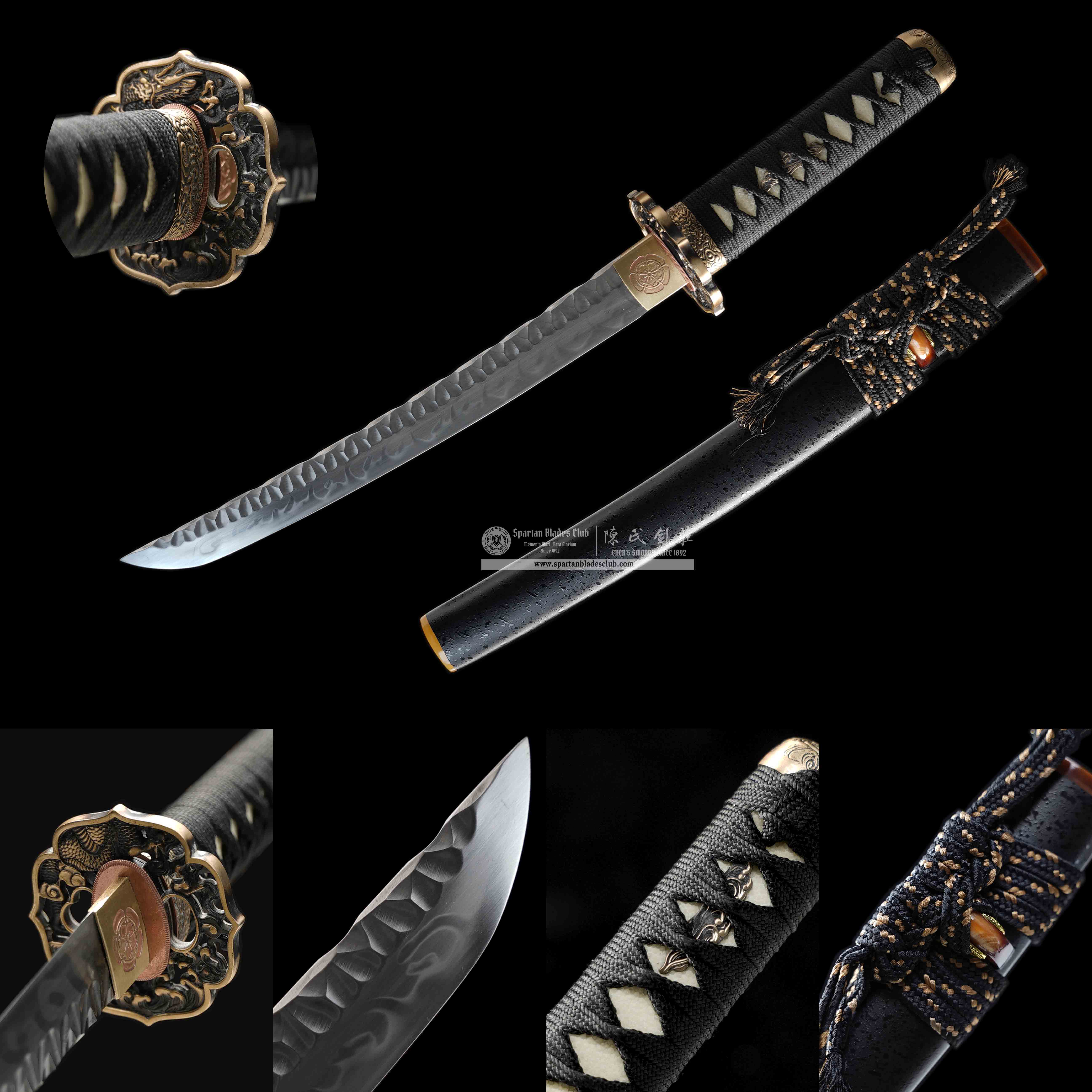 HY131 | LoongChui Blade | Tanto | T10 Steel | Clay-tempered | Real Hamon | Black | Loong (Chinese Dragon) | Battle-Ready | Full-tang | Spartan Blades Club | CHEN'S SWORDS 1892 - Spartan Blades Club - 陳氏劍莊1892