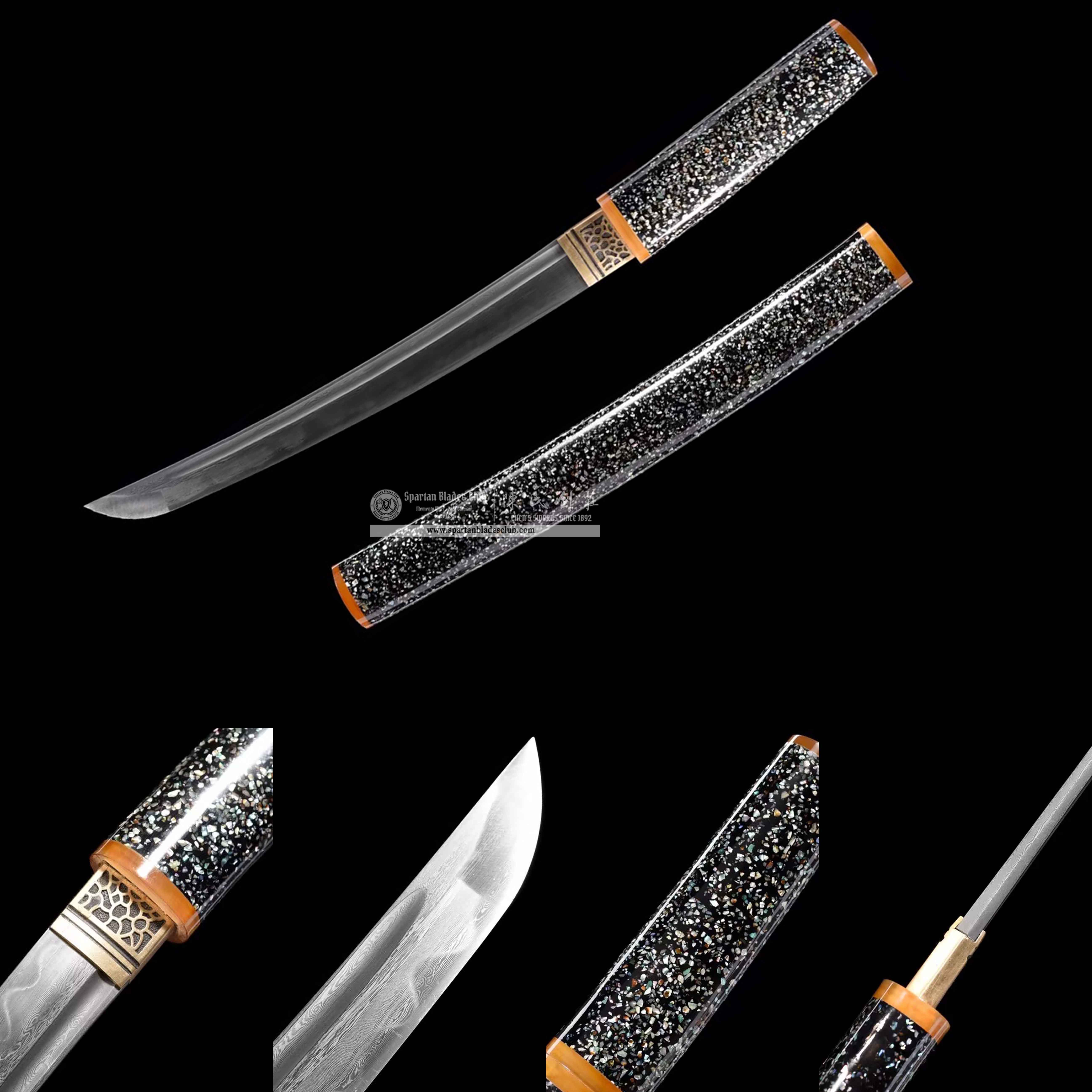 TL36 | Hoshizuri Blade | Shirasaya | Tanto | Damascus Steel | Clay-tempered | Real Hamon | Black | Battle-Ready | Full-tang | Spartan Blades Club | CHEN'S SWORDS 1892 - Spartan Blades Club - 陳氏劍莊1892