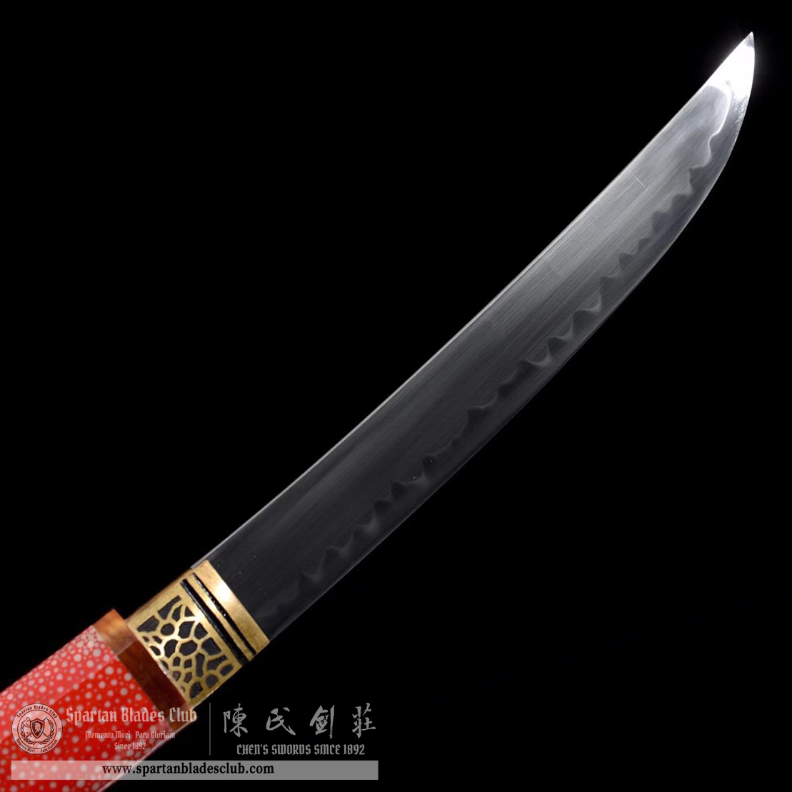 TL34 | Shukosho Blade | Shirasaya | Tanto | T10 Steel | Clay-tempered | Real Hamon | red | Fish Skin | Battle-Ready | Full-tang | Spartan Blades Club | CHEN'S SWORDS 1892 - Spartan Blades Club - 陳氏劍莊1892