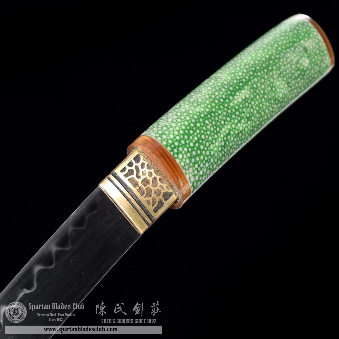 TL33 | Ryokosho Blade | Shirasaya | Tanto | T10 Steel | Clay-tempered | Real Hamon | Green | Fish Skin | Battle-Ready | Full-tang | Spartan Blades Club | CHEN'S SWORDS 1892 - Spartan Blades Club - 陳氏劍莊1892