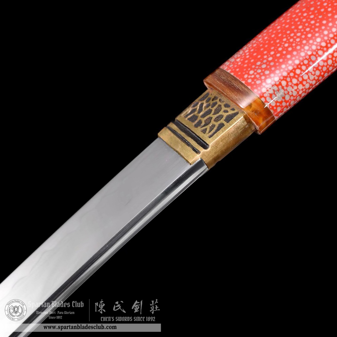 TL34 | Shukosho Blade | Shirasaya | Tanto | T10 Steel | Clay-tempered | Real Hamon | red | Fish Skin | Battle-Ready | Full-tang | Spartan Blades Club | CHEN'S SWORDS 1892 - Spartan Blades Club - 陳氏劍莊1892