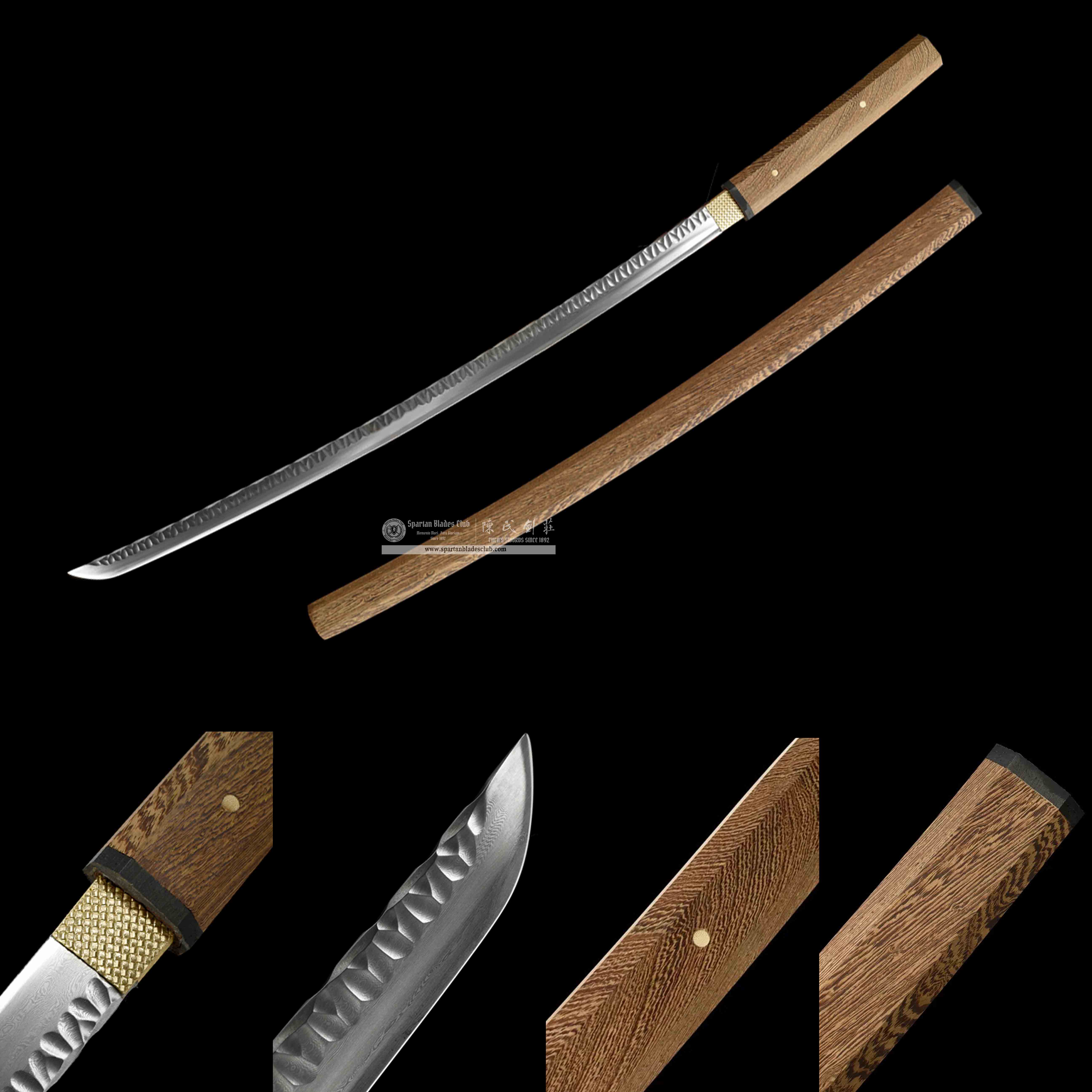 HW18 | Ryuga Jinba Blade | Shirasaya | Katana | Damascus Steel | Rosewood | Battle-Ready | Full-tang | Spartan Blades Club | CHEN'S SWORDS 1892 - Spartan Blades Club - 陳氏劍莊1892