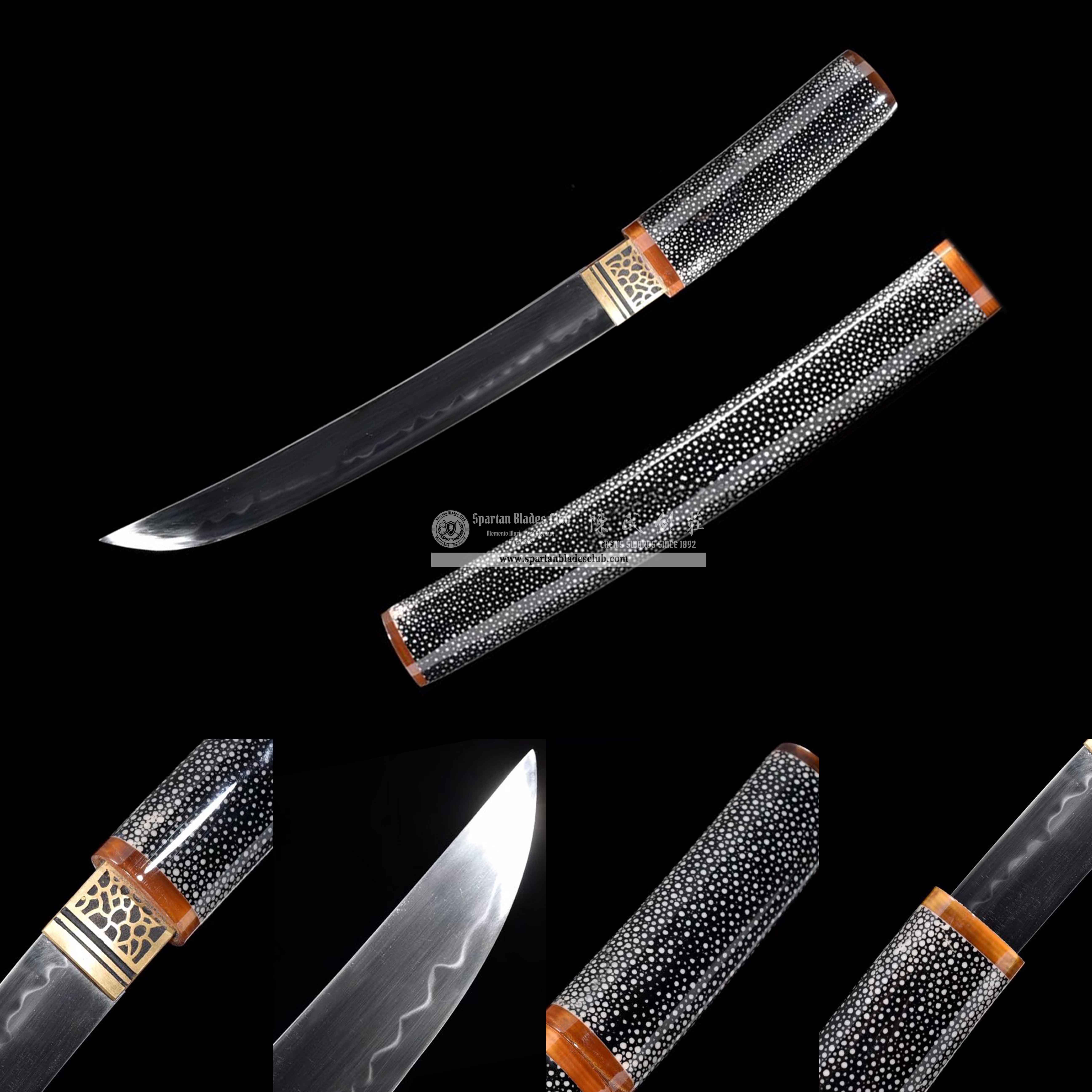 TL35 | Kokosho Blade | Shirasaya | Tanto | T10 Steel | Clay-tempered | Real Hamon | Black | Fish Skin | Battle-Ready | Full-tang | Spartan Blades Club | CHEN'S SWORDS 1892 - Spartan Blades Club - 陳氏劍莊1892