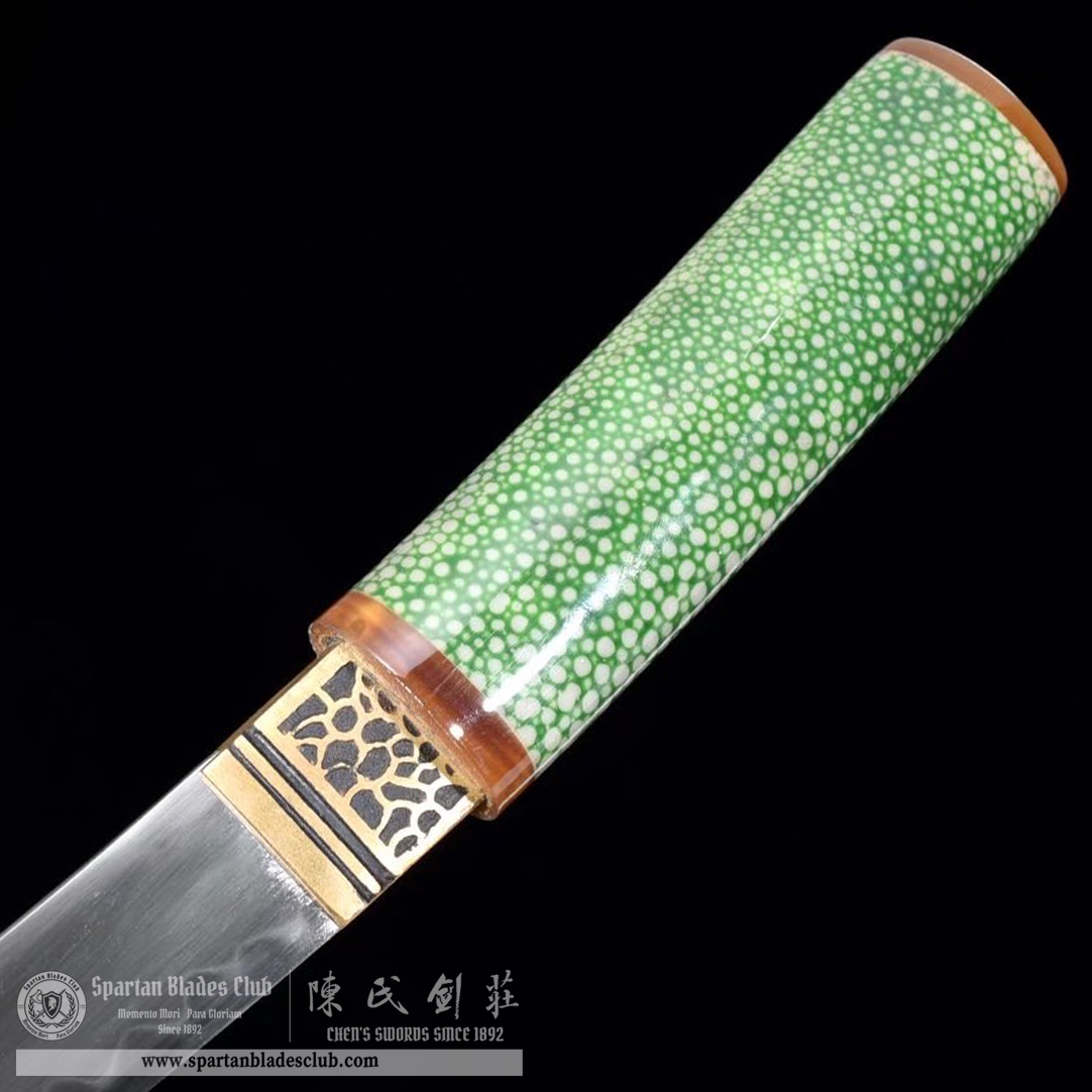 TL33 | Ryokosho Blade | Shirasaya | Tanto | T10 Steel | Clay-tempered | Real Hamon | Green | Fish Skin | Battle-Ready | Full-tang | Spartan Blades Club | CHEN'S SWORDS 1892 - Spartan Blades Club - 陳氏劍莊1892