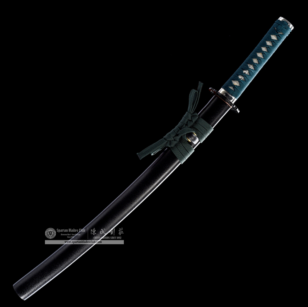 HW16 | Bokusho Wakizashi | T8 Steel (High Carbon Steel) | Clay-tempered | Real Hamon | Black&Green | Battle-Ready | Full-tang | Spartan Blades Club | CHEN'S SWORDS 1892 - Spartan Blades Club - 陳氏劍莊1892