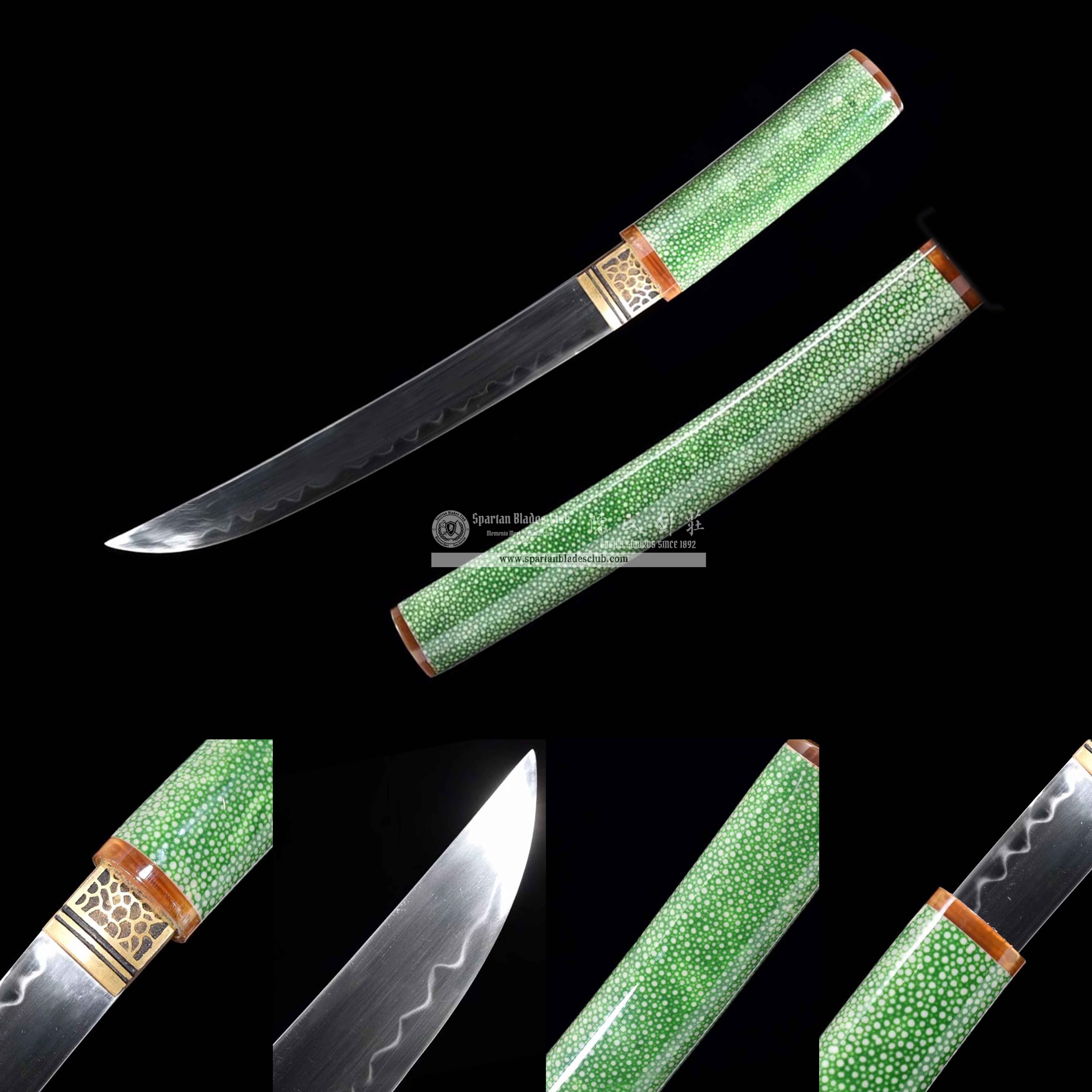 TL33 | Ryokosho Blade | Shirasaya | Tanto | T10 Steel | Clay-tempered | Real Hamon | Green | Fish Skin | Battle-Ready | Full-tang | Spartan Blades Club | CHEN'S SWORDS 1892 - Spartan Blades Club - 陳氏劍莊1892