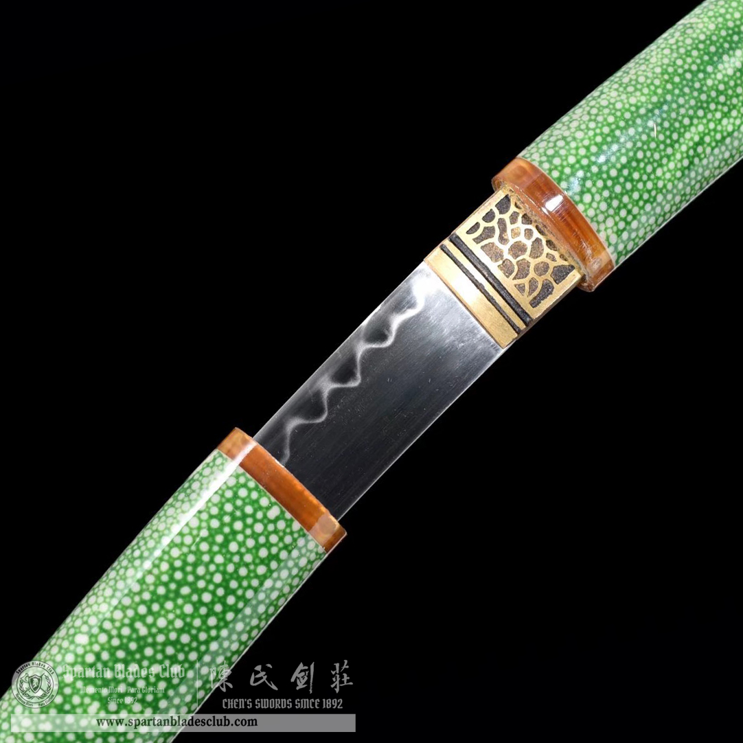 TL33 | Ryokosho Blade | Shirasaya | Tanto | T10 Steel | Clay-tempered | Real Hamon | Green | Fish Skin | Battle-Ready | Full-tang | Spartan Blades Club | CHEN'S SWORDS 1892 - Spartan Blades Club - 陳氏劍莊1892