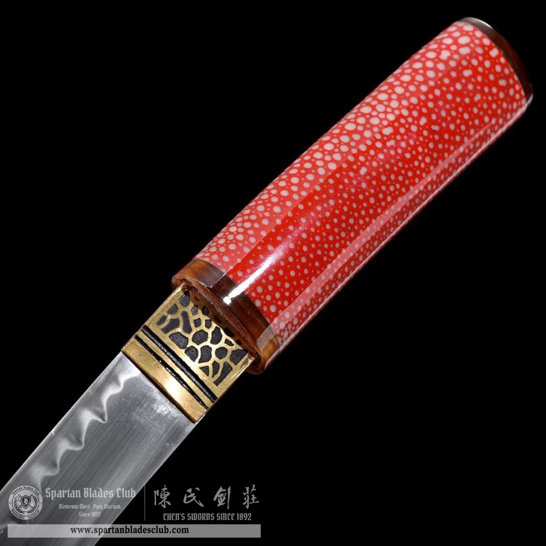 TL34 | Shukosho Blade | Shirasaya | Tanto | T10 Steel | Clay-tempered | Real Hamon | red | Fish Skin | Battle-Ready | Full-tang | Spartan Blades Club | CHEN'S SWORDS 1892 - Spartan Blades Club - 陳氏劍莊1892