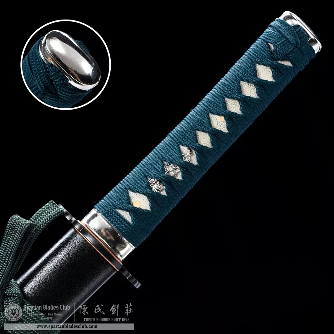 HW16 | Bokusho Wakizashi | T8 Steel (High Carbon Steel) | Clay-tempered | Real Hamon | Black&Green | Battle-Ready | Full-tang | Spartan Blades Club | CHEN'S SWORDS 1892 - Spartan Blades Club - 陳氏劍莊1892