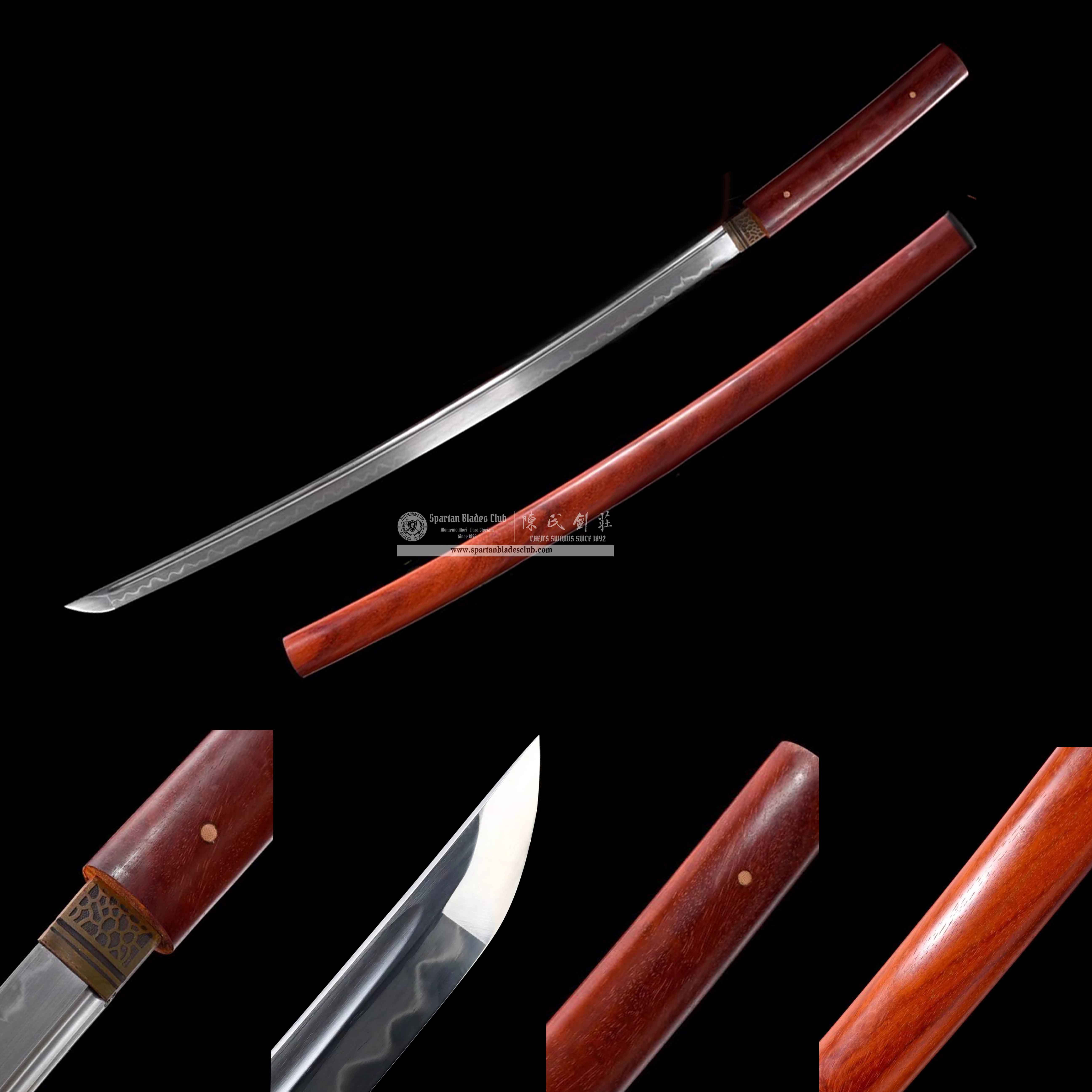 TL32 | Shuki Blade | Shirasaya | Katana | T10 Steel | Clay-tempered | Real Hamon | Red | Redwood | Battle-Ready | Full-tang | Spartan Blades Club | CHEN'S SWORDS 1892 - Spartan Blades Club - 陳氏劍莊1892