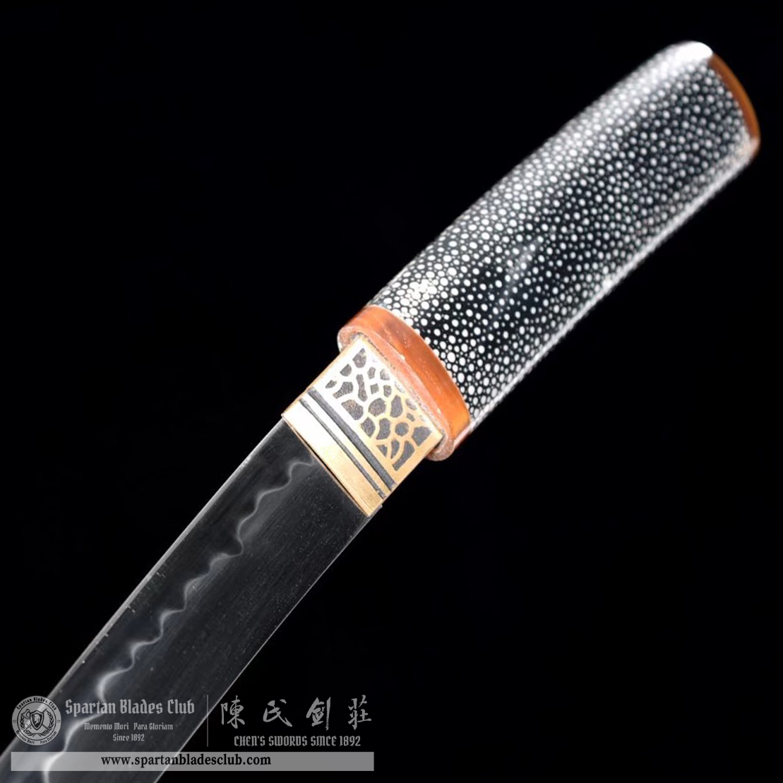 TL35 | Kokosho Blade | Shirasaya | Tanto | T10 Steel | Clay-tempered | Real Hamon | Black | Fish Skin | Battle-Ready | Full-tang | Spartan Blades Club | CHEN'S SWORDS 1892 - Spartan Blades Club - 陳氏劍莊1892