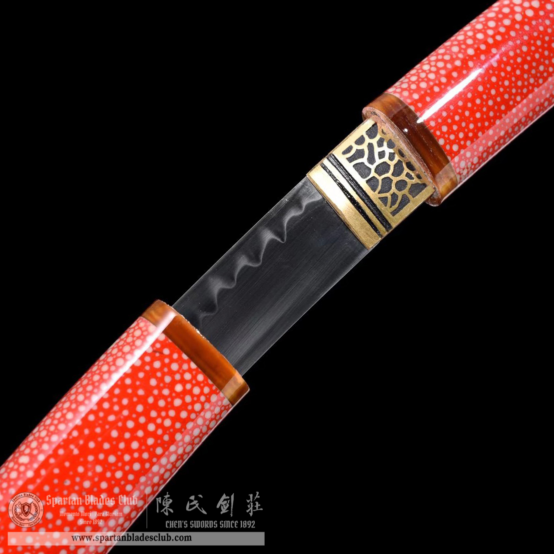 TL34 | Shukosho Blade | Shirasaya | Tanto | T10 Steel | Clay-tempered | Real Hamon | red | Fish Skin | Battle-Ready | Full-tang | Spartan Blades Club | CHEN'S SWORDS 1892 - Spartan Blades Club - 陳氏劍莊1892