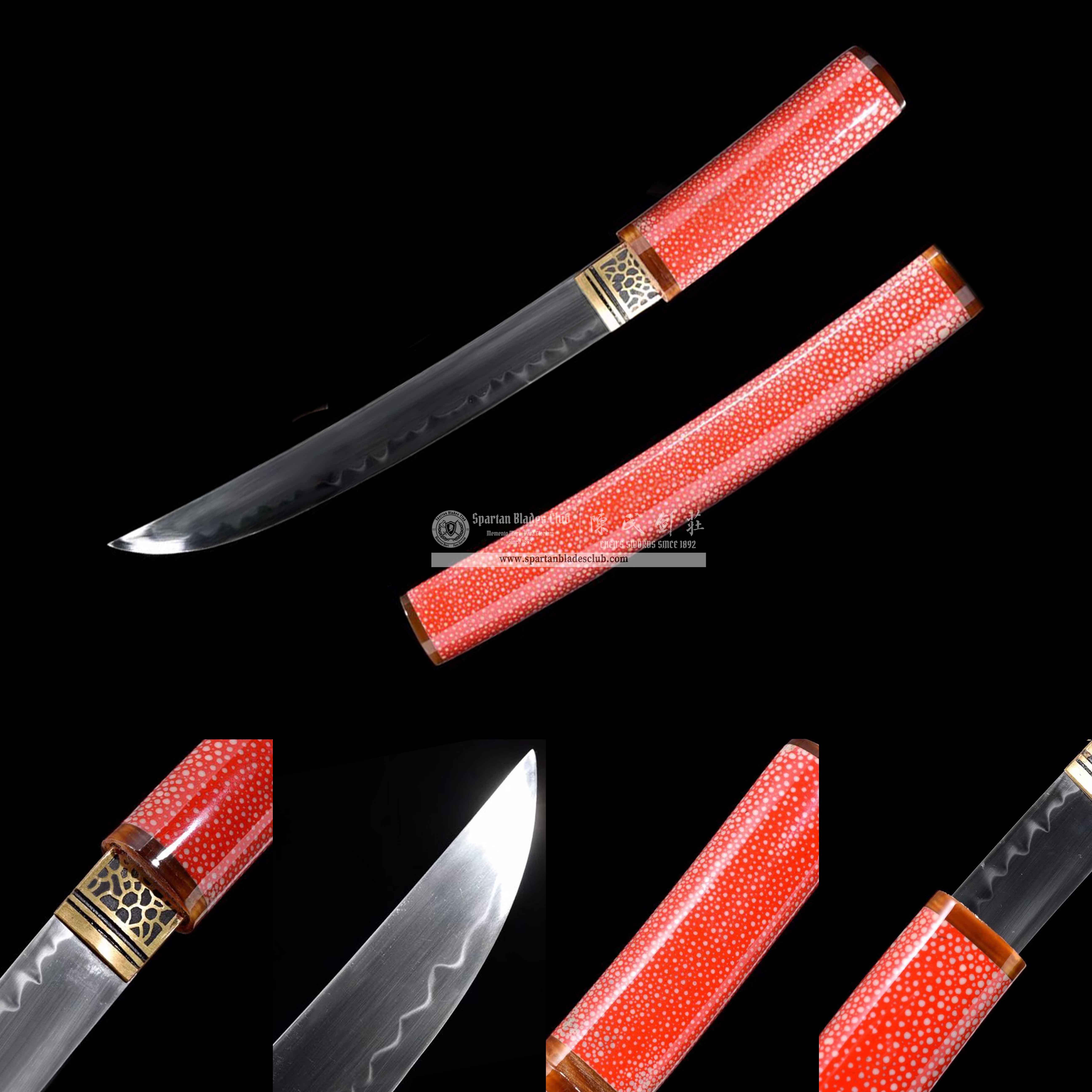 TL34 | Shukosho Blade | Shirasaya | Tanto | T10 Steel | Clay-tempered | Real Hamon | red | Fish Skin | Battle-Ready | Full-tang | Spartan Blades Club | CHEN'S SWORDS 1892 - Spartan Blades Club - 陳氏劍莊1892