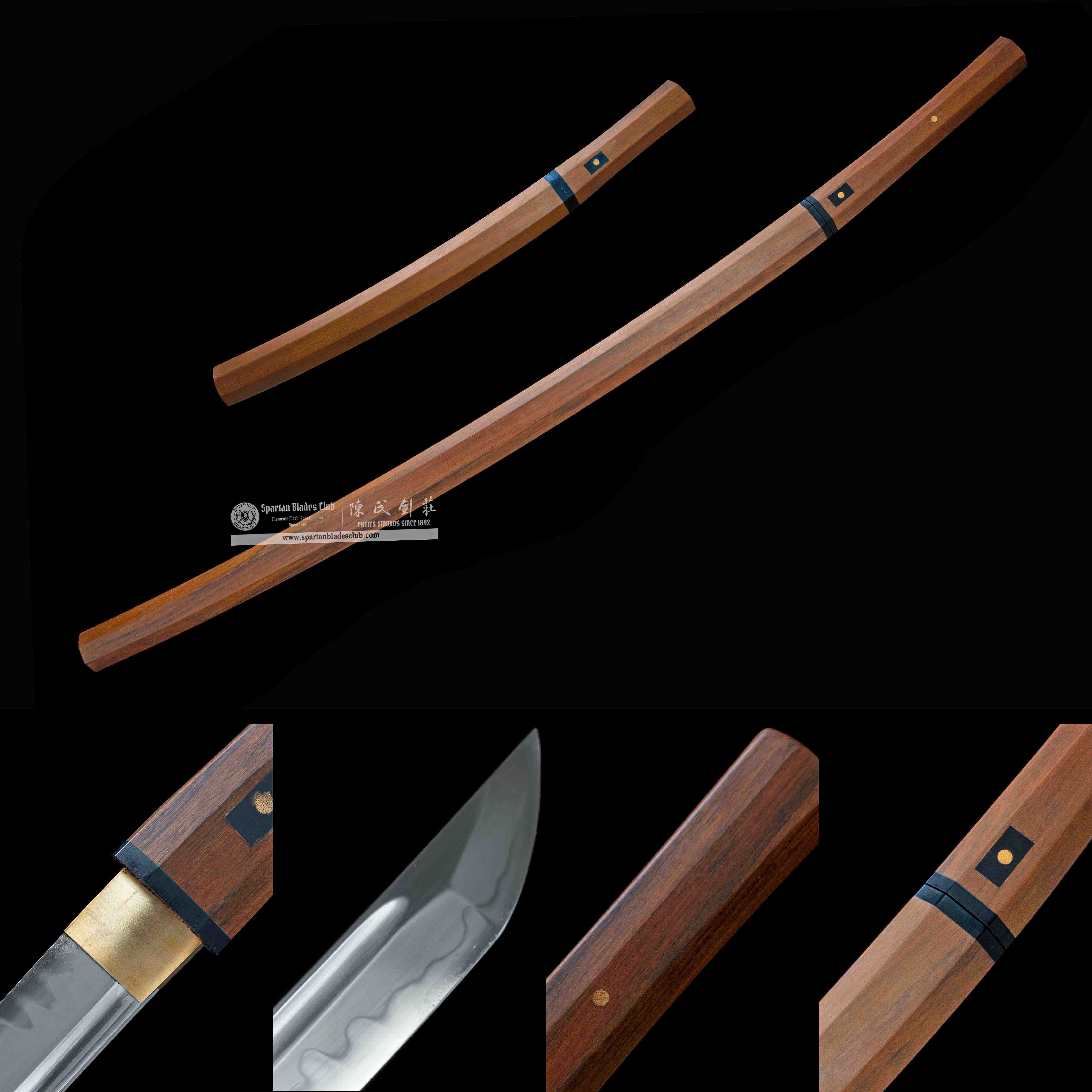 HY65 | IPE Soul Daisho Set | Katana | Wakizashi | Tanto | T10 steel | Clay-tempered | Real Hamon | Brown | Ray-skin | Battle-Ready | Full-tang | Spartan Blades Club | CHEN'S SWORDS 1892 - Spartan Blades Club - 陳氏劍莊1892