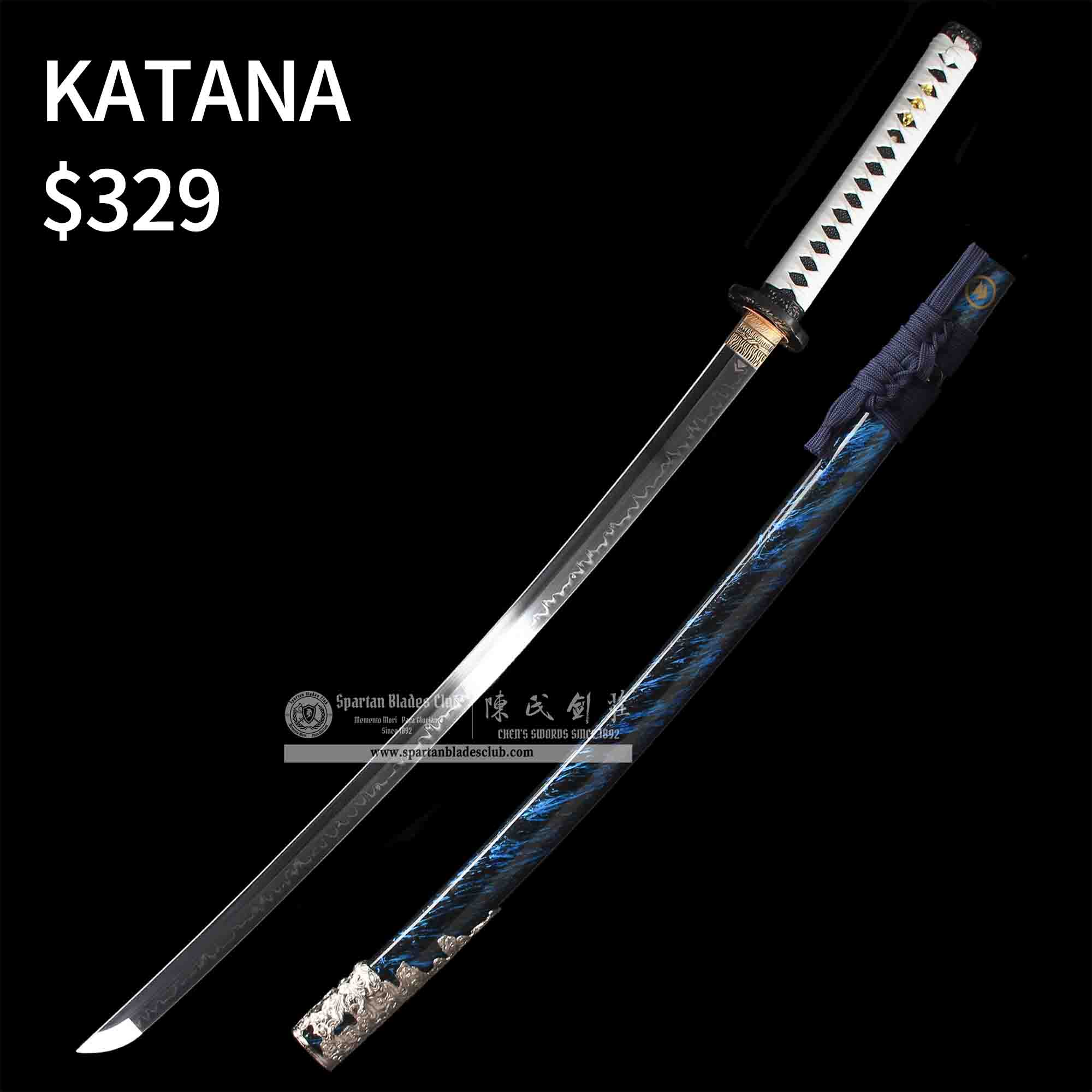 HY29｜Ghost Of Tsushima Swords Set - Advanced Version｜Daisho set｜T10 steel｜Clay-tempered｜Real Hamon｜Blue&silvery｜Battle-Ready｜Full-tang｜Spartan Blades Club｜CHEN'S SWORDS 1892 - Spartan Blades Club - 陳氏劍莊1892