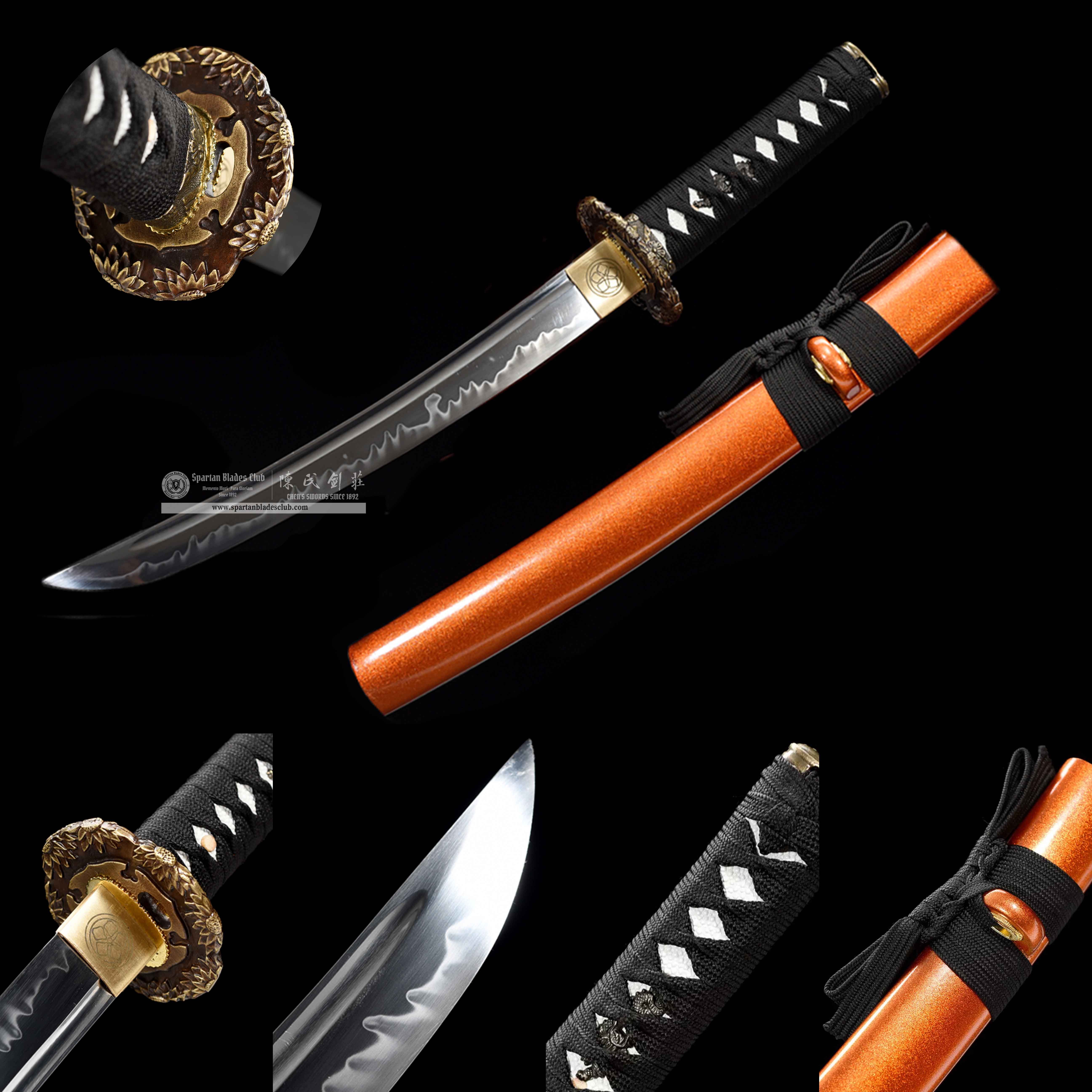 HW21 | Tōshō Aoi | Tanto | T10 Steel | Clay-tempered | Real Hamon | Orange | Flower | Battle-Ready | Full-tang | Spartan Blades Club | CHEN'S SWORDS 1892 - Spartan Blades Club - 陳氏劍莊1892