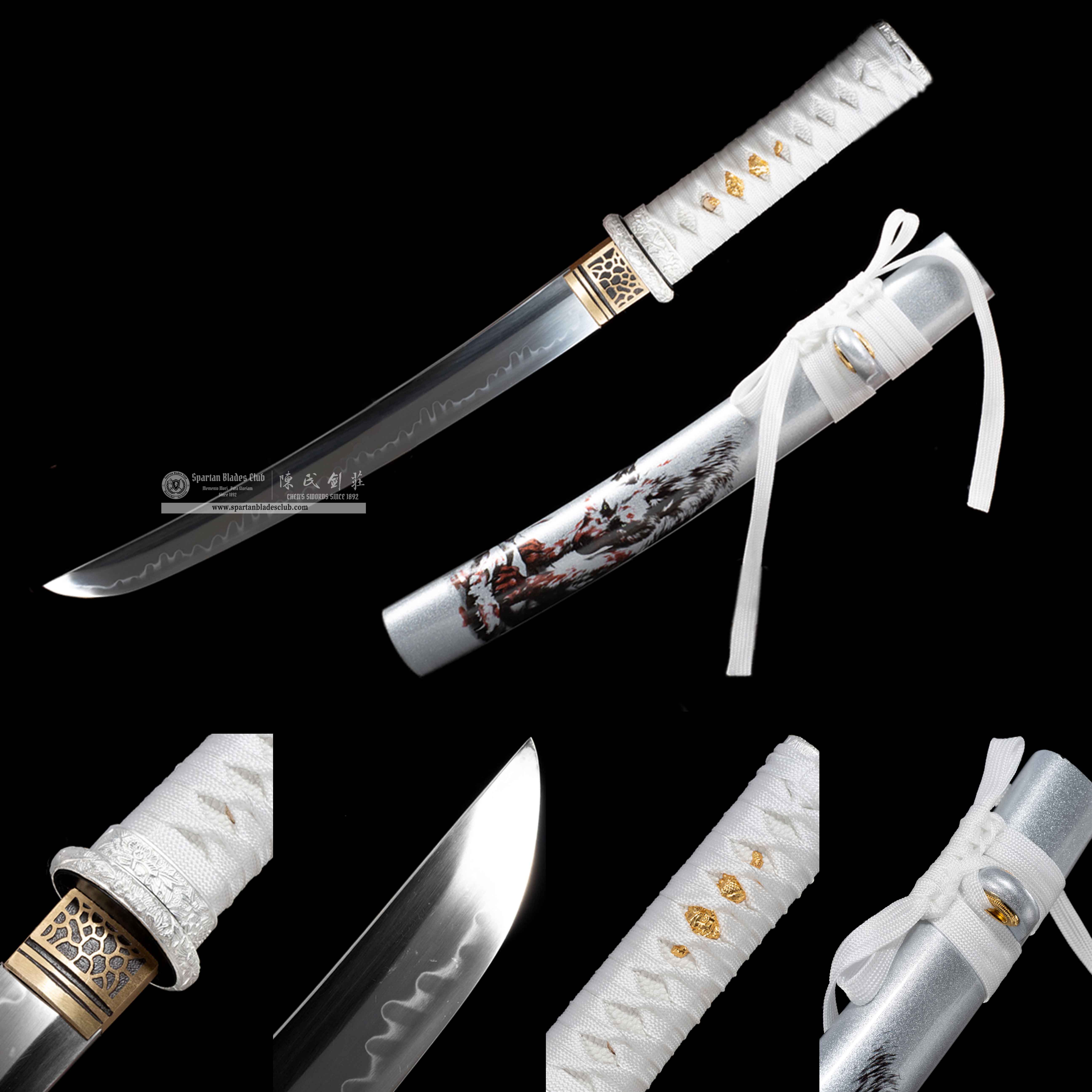HW20 | Silver Wolf | Tanto | T10 Steel | Clay-tempered | Real Hamon | Silver/white | Battle-Ready | Full-tang | Spartan Blades Club | CHEN'S SWORDS 1892 - Spartan Blades Club - 陳氏劍莊1892