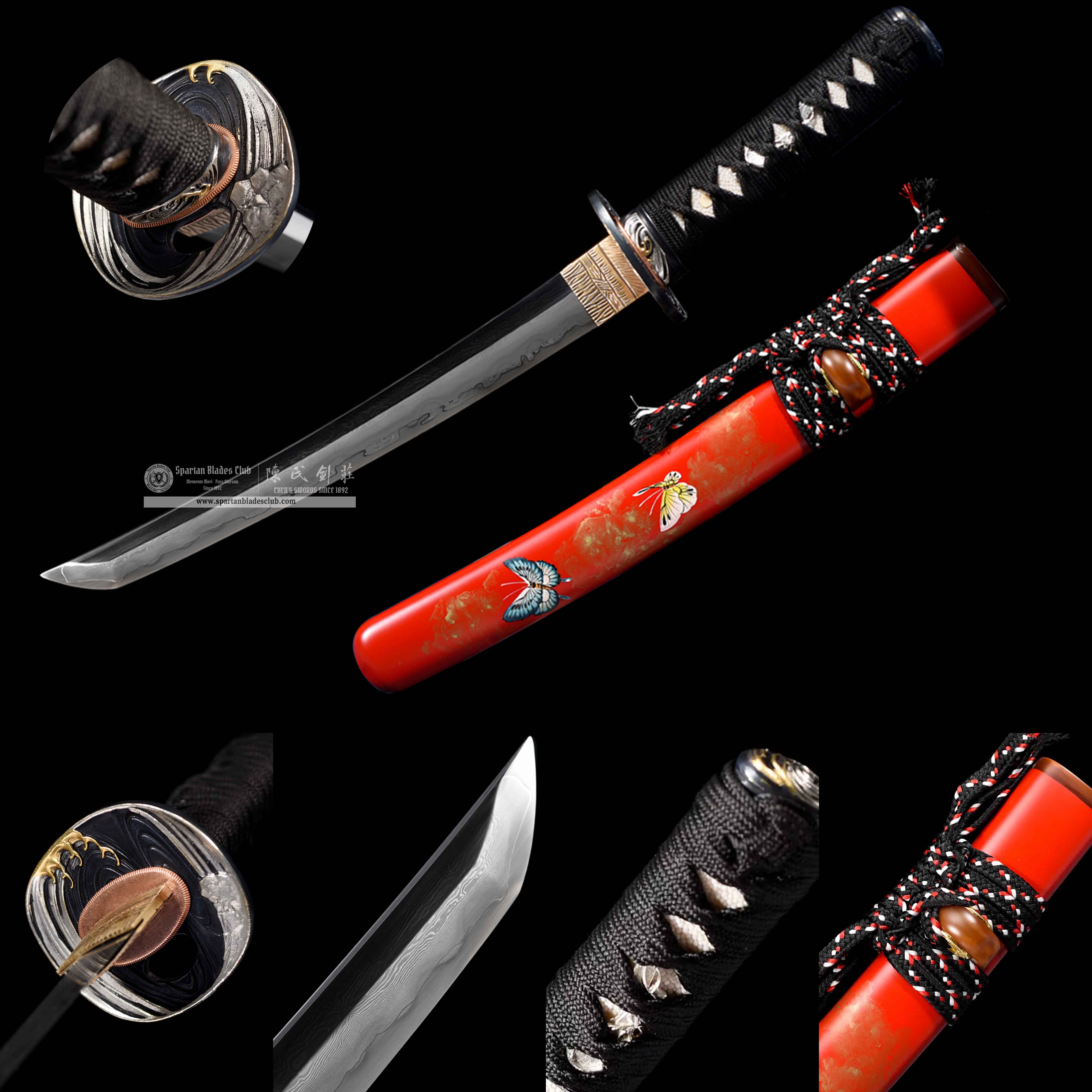 HW26 | HuaDie Tanto | Tanto | Honsanmai Structure Blade | Damascus Steel | T10 Steel | Black | Bamboo | Battle-Ready | Full-tang | Spartan Blades Club | CHEN'S SWORDS 1892 - Spartan Blades Club - 陳氏劍莊1892