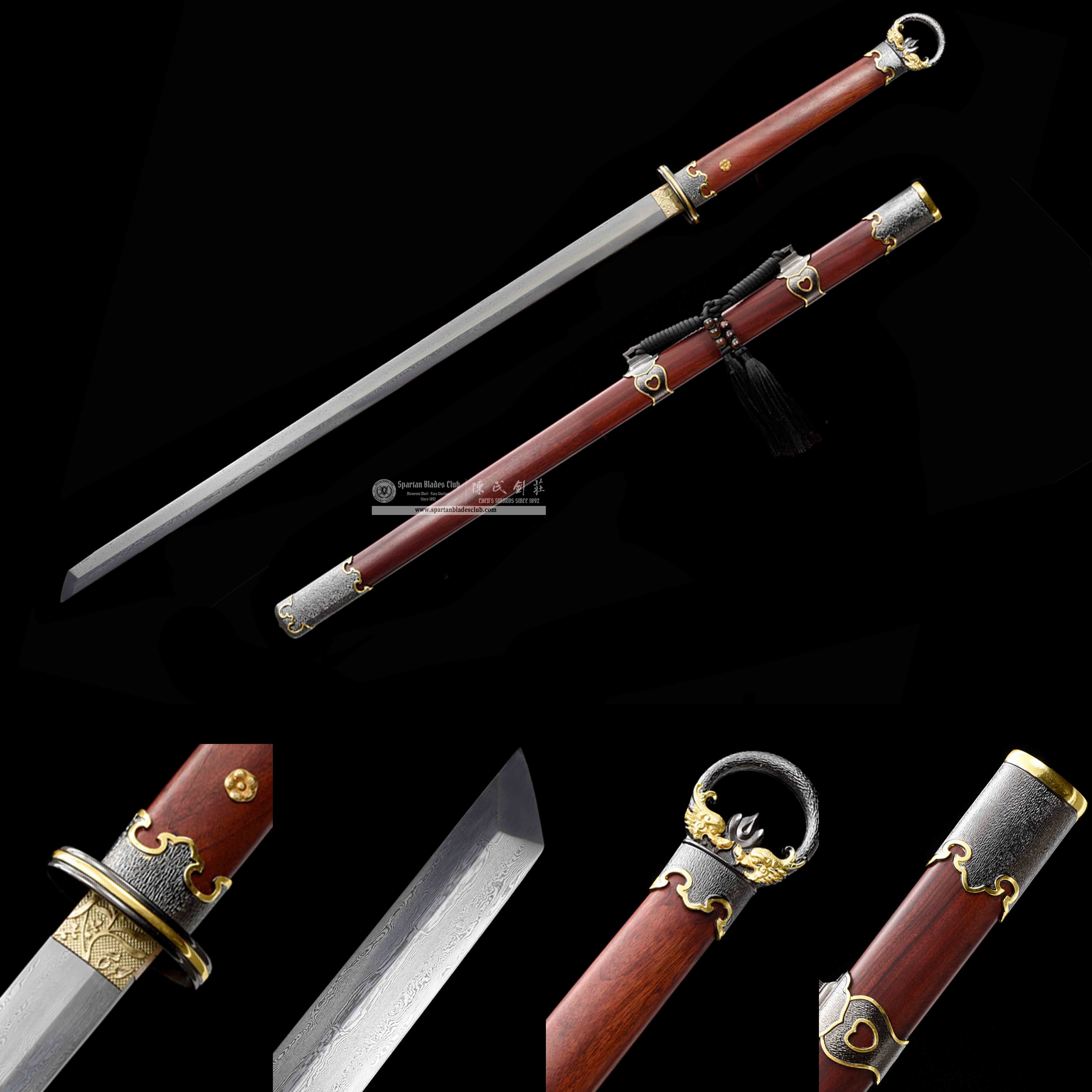 HW29 | PoTian TangDao | Damascus Steel | Red Rosewood | Battle-Ready | Full-tang | Spartan Blades Club | CHEN'S SWORDS 1892 - Spartan Blades Club - 陳氏劍莊1892