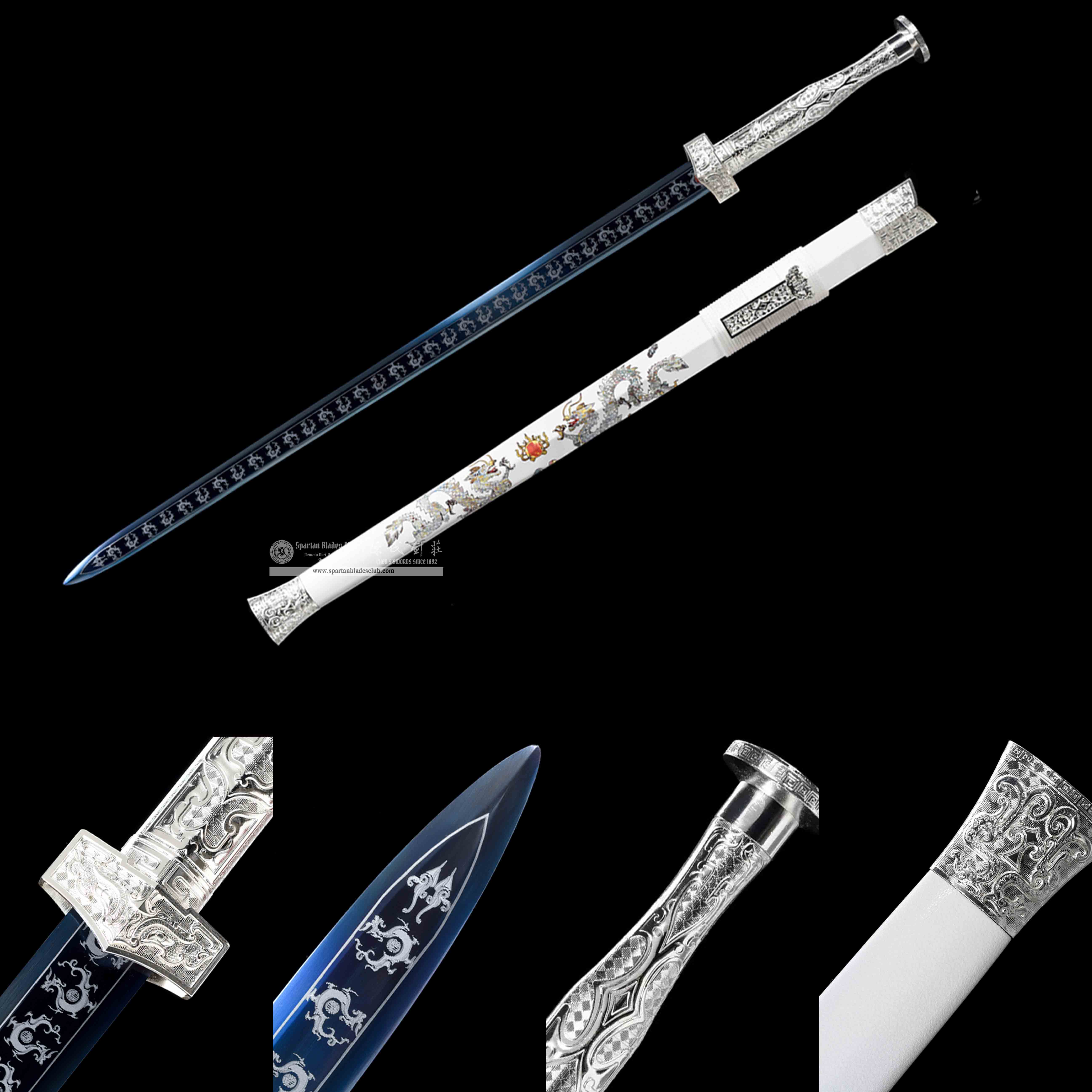 HW32 | BaiLong Zhi Jian | Fancy Sword | High Manganese Steell | Blue&White | Loong(Chinese dragon) | Battle-Ready | Full-tang | Spartan Blades Club | CHEN'S SWORDS 1892 - Spartan Blades Club - 陳氏劍莊1892