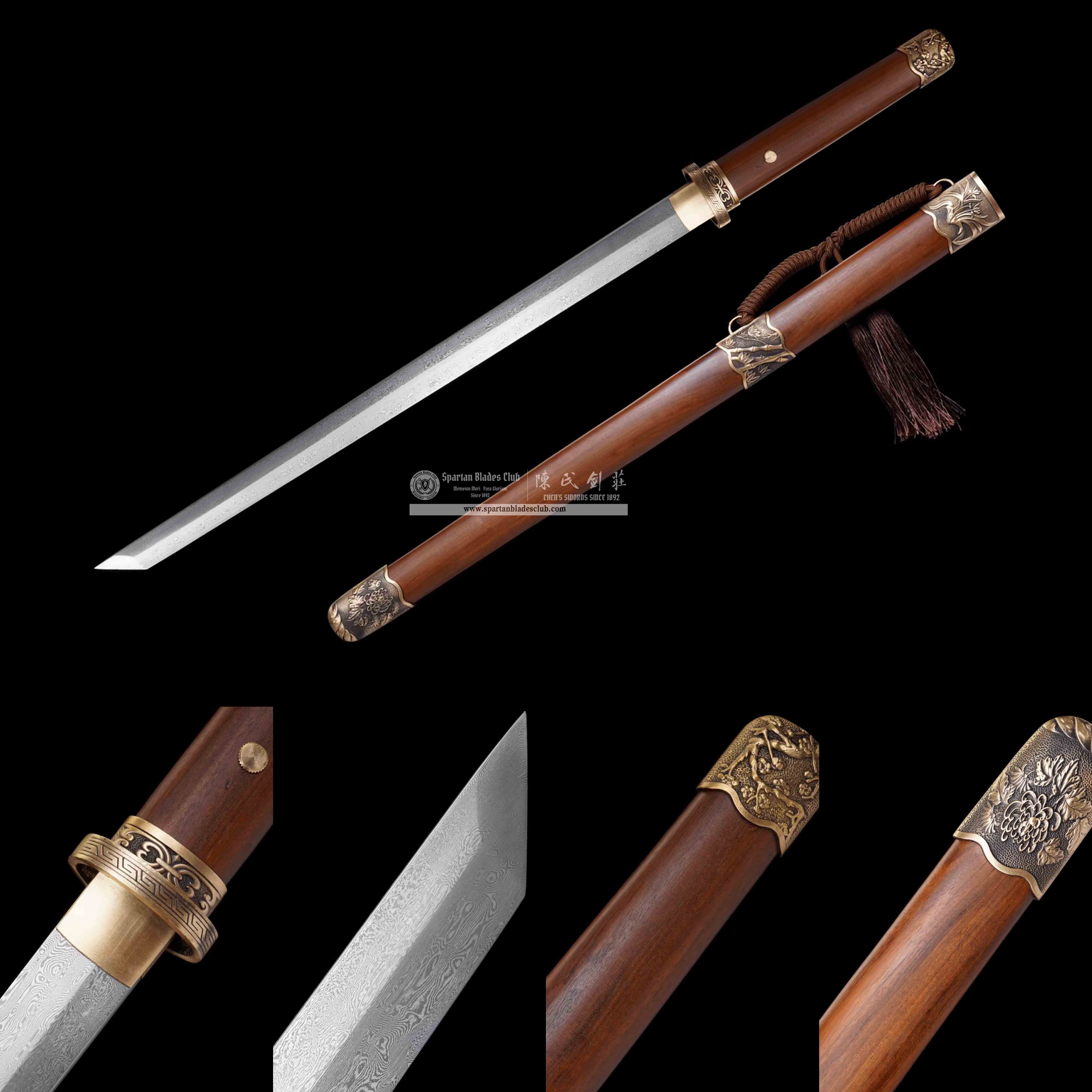 TL37 | JunHuai Blade | Chinese Dao | Damascus Steel | Plum blossom | orchid | bamboo | chrysanthemum | brown | Battle-Ready | Full-tang | Spartan Blades Club | CHEN'S SWORDS 1892 - Spartan Blades Club - 陳氏劍莊1892