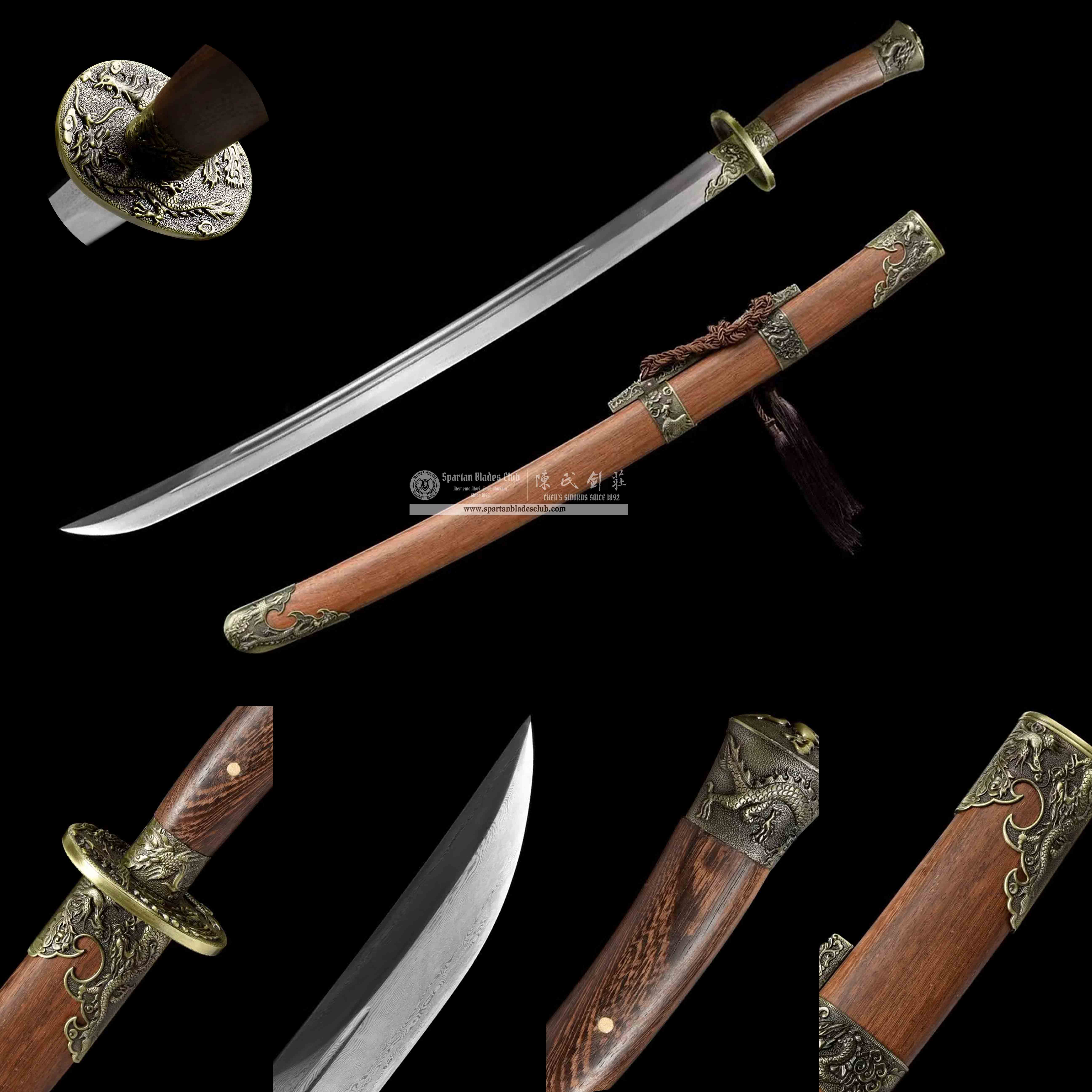 TL39 | LoongPan Dao | Dao | Damascus Steel | Loong(Chinese Dragon) | Brown | Battle-Ready | Full-tang | Spartan Blades Club | CHEN'S SWORDS 1892 - Spartan Blades Club - 陳氏劍莊1892