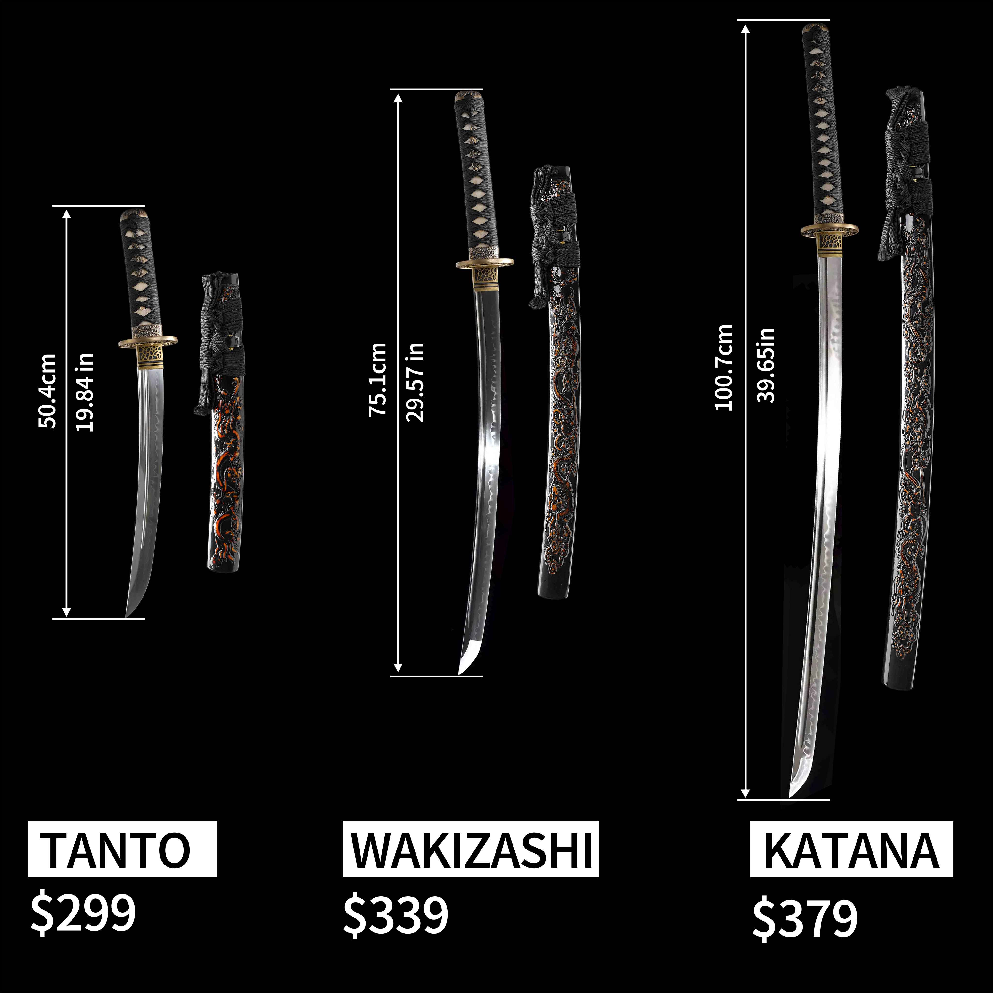 🐲TK24🐲 Black Dragon Slayer（黑狱魔龙）Katana Wakizashi Tanto/ Daisho Set / T10 Steel Clay-Tempered / Full-tang / Battle-ready / Handcrafted / Black Dragon / Spartan Blades Club / CHEN'S SWORDS 1892 - Spartan Blades Club - 陳氏劍莊1892