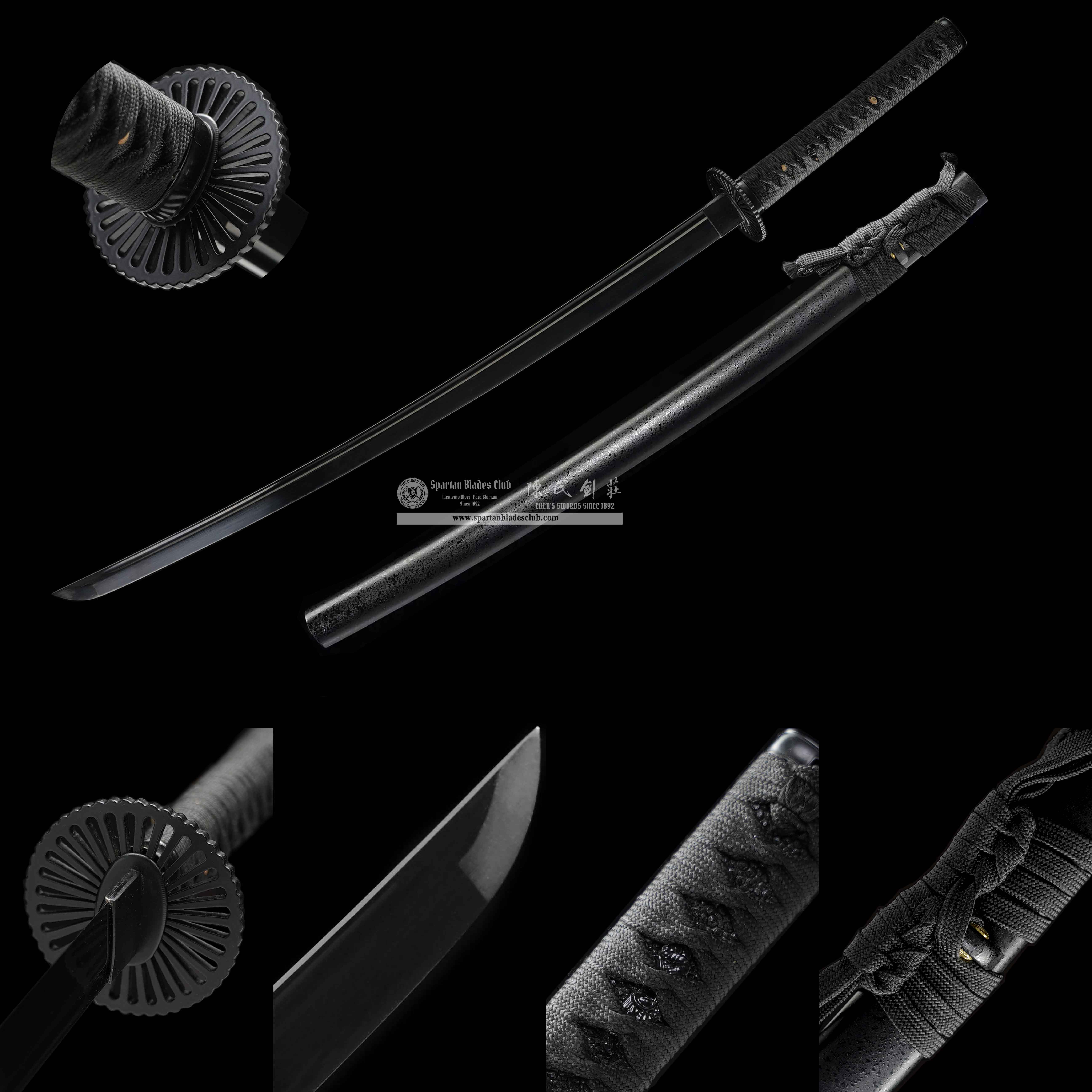 🌟TK70🌟Dark Shadow Samurai (暗影武士) Daisho -Katana & Wakizashi - Black Damascus Steel - Battle Ready - Full Tang - S.B.C & CHEN'S SWORDS - Spartan Blades Club - 陳氏劍莊1892