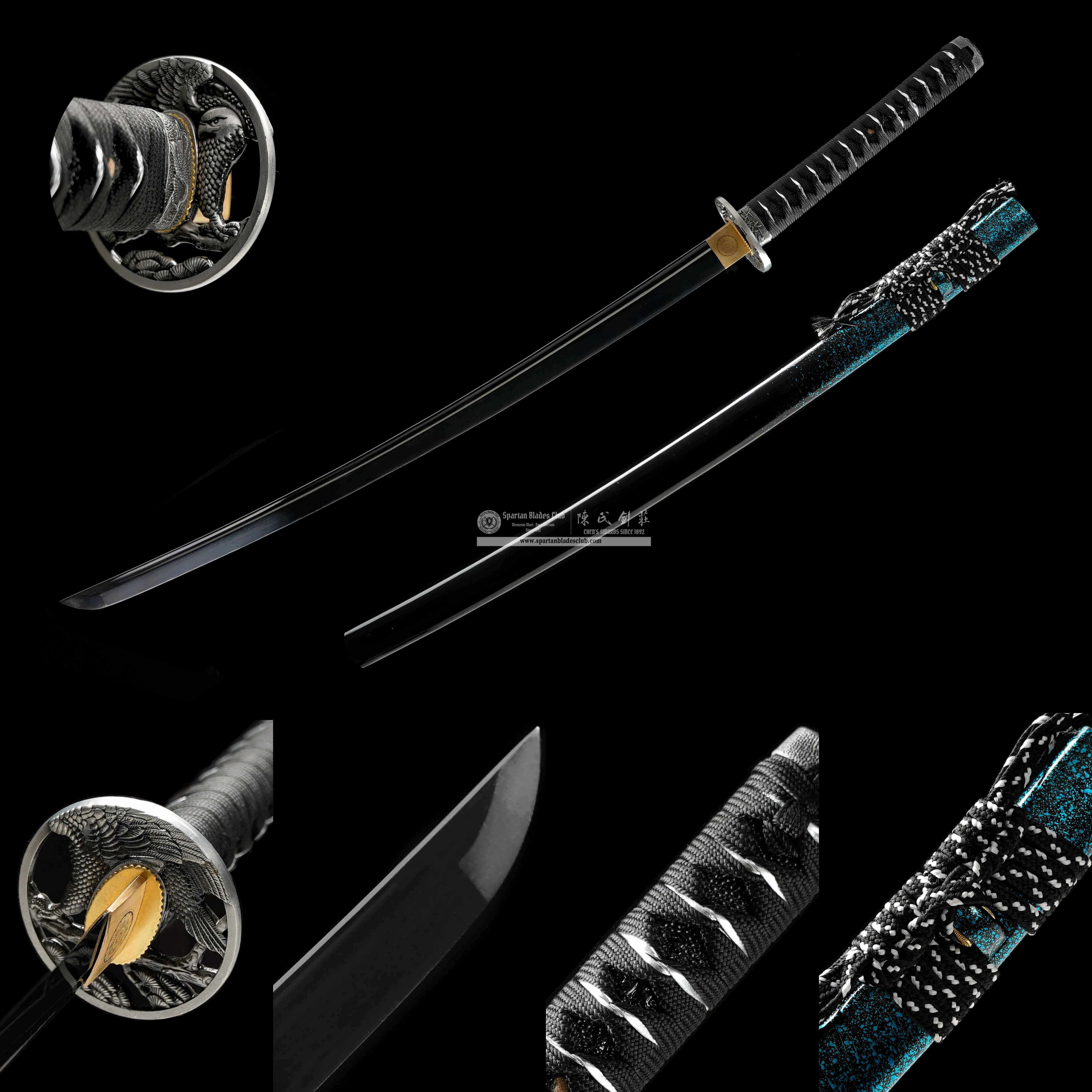 HY136 | Takugen Samurai | Katana | Damascus steel | Heat-colored Black | Eagle | Battle-Ready | Full-tang | Spartan Blades Club | CHEN'S SWORDS 1892 - Spartan Blades Club - 陳氏劍莊1892