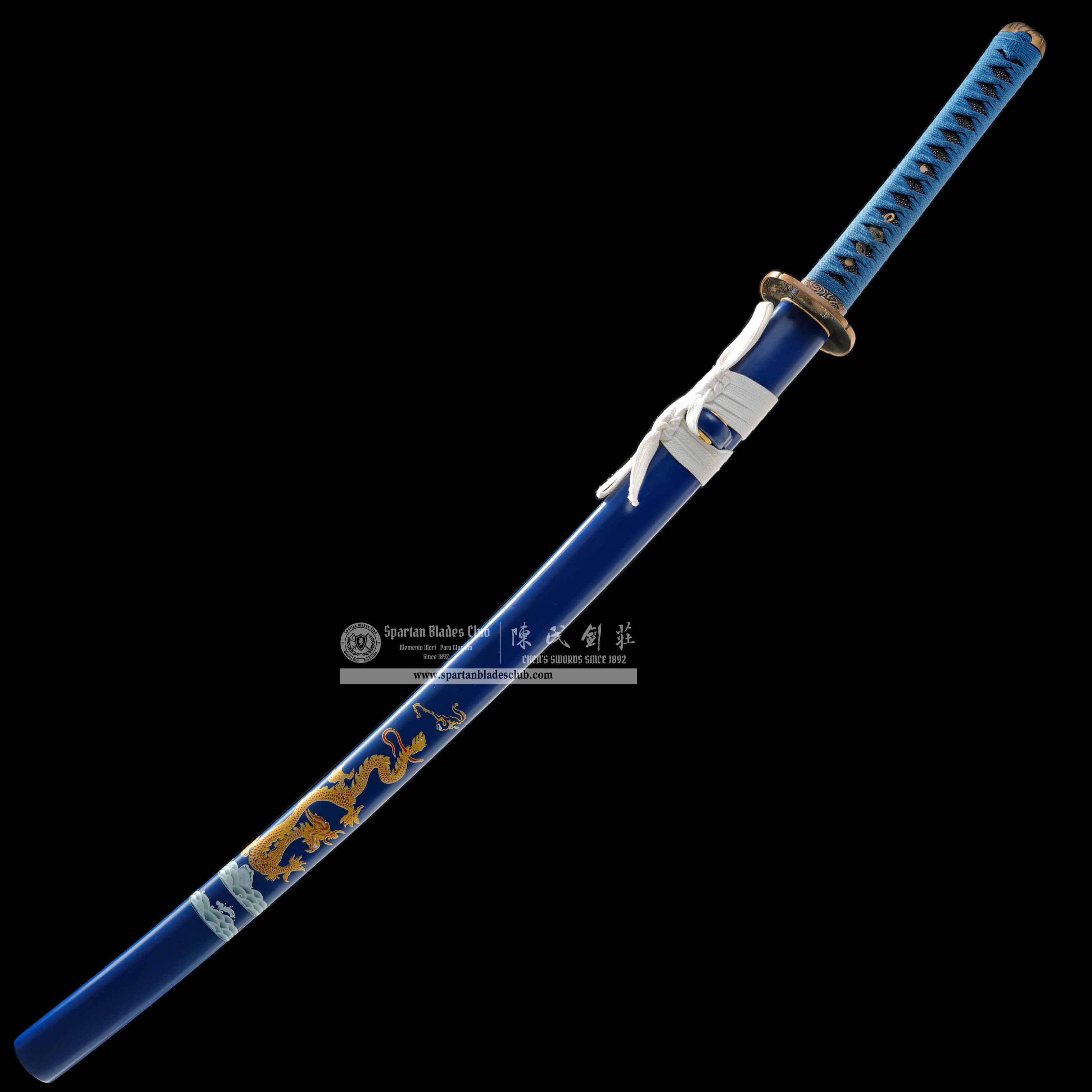 HY137 | LanLoong Samurai | Katana | Damascus steel | Blue | Chinese dragon | Battle-Ready | Full-tang | Spartan Blades Club | CHEN'S SWORDS 1892 - Spartan Blades Club - 陳氏劍莊1892