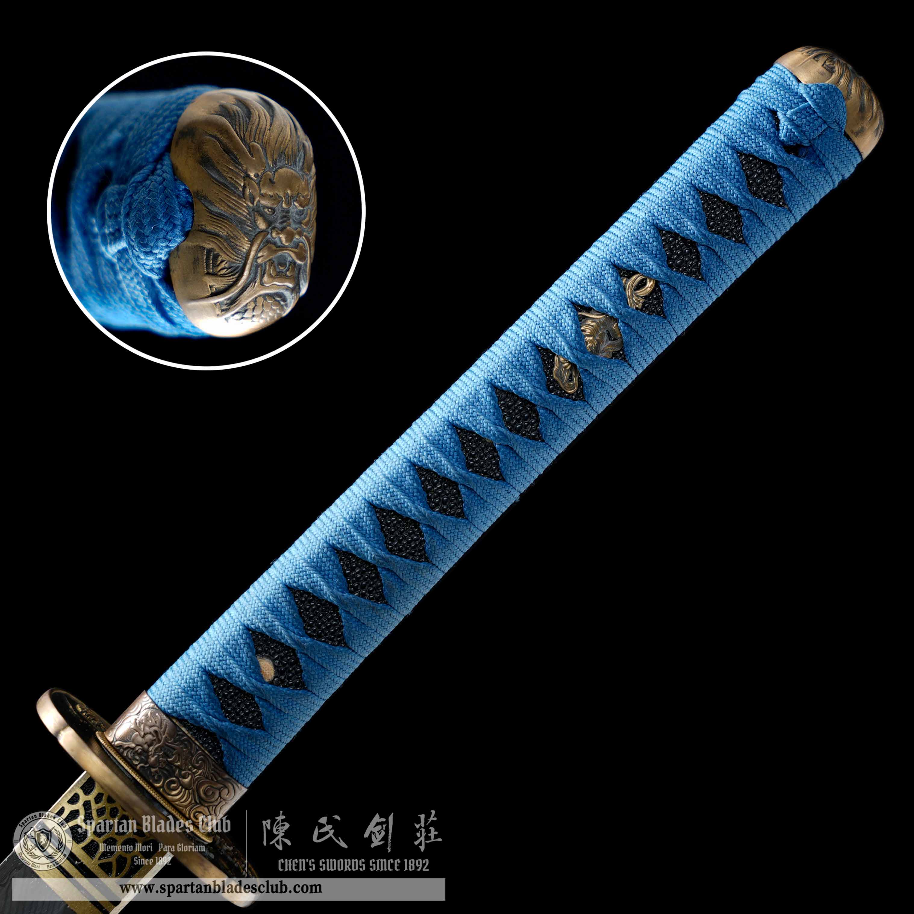 HY137 | LanLoong Samurai | Katana | Damascus steel | Blue | Chinese dragon | Battle-Ready | Full-tang | Spartan Blades Club | CHEN'S SWORDS 1892 - Spartan Blades Club - 陳氏劍莊1892