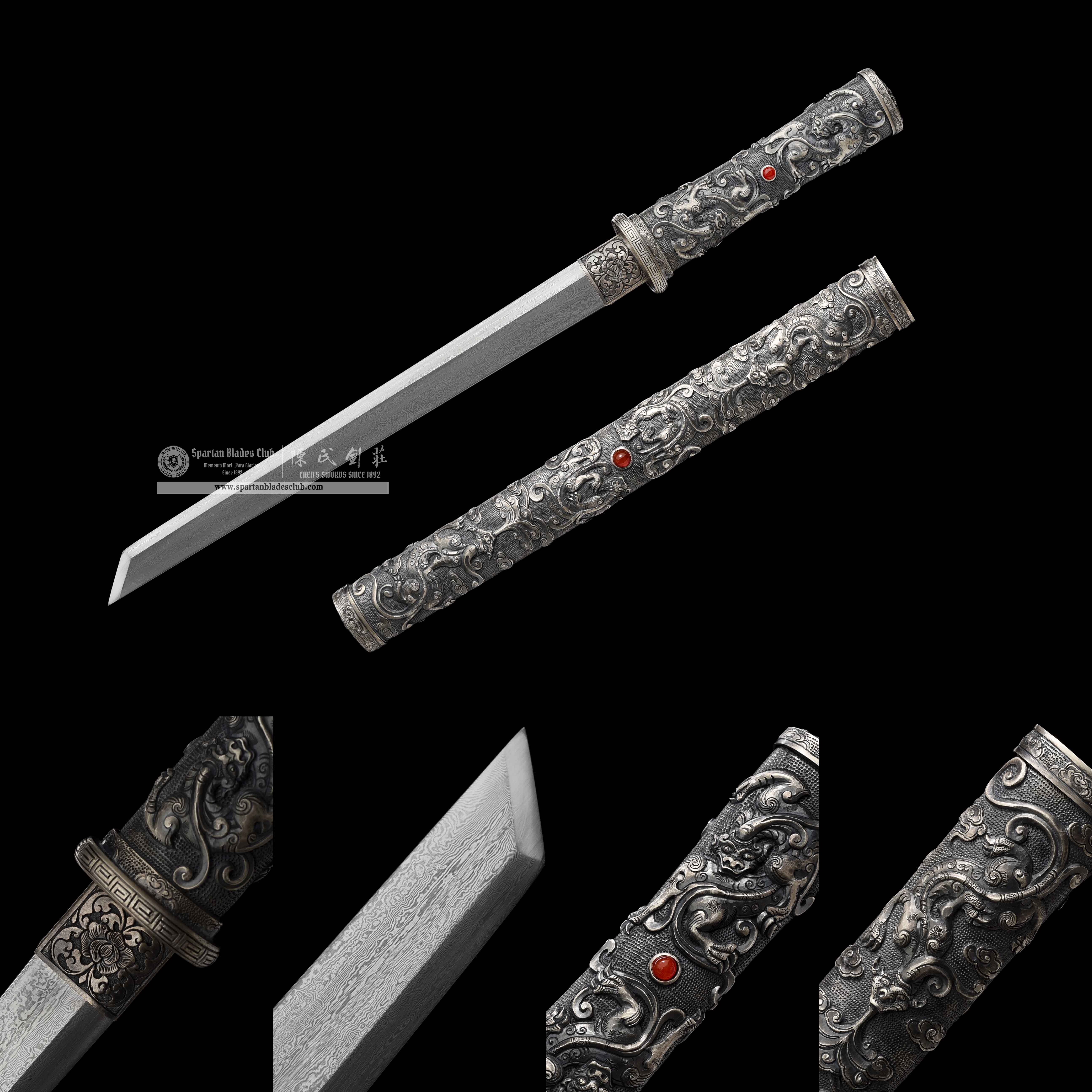 GU01 | LiLoong | TangDao | Damascus Steel | Pure Silver | Chinese Dragon | Battle-Ready | Full-tang | Spartan Blades Club | CHEN'S SWORDS 1892 - Spartan Blades Club - 陳氏劍莊1892
