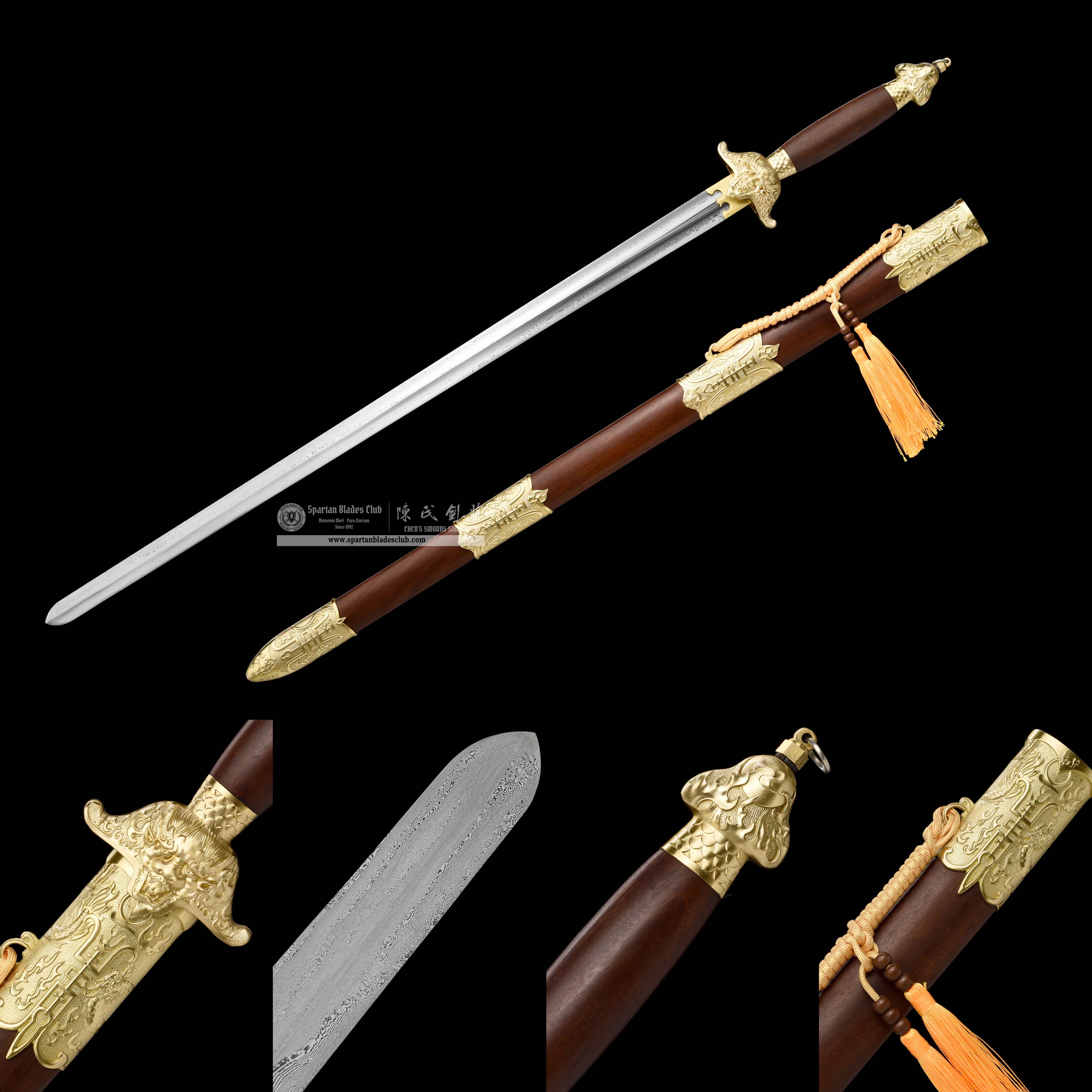 GU05 | Fushou Taichi Jian☯️ | Damascus Steel | Rosewood | flower | golden&black | Battle-Ready | Full-tang | Spartan Blades Club | CHEN'S SWORDS 1892 - Spartan Blades Club - 陳氏劍莊1892