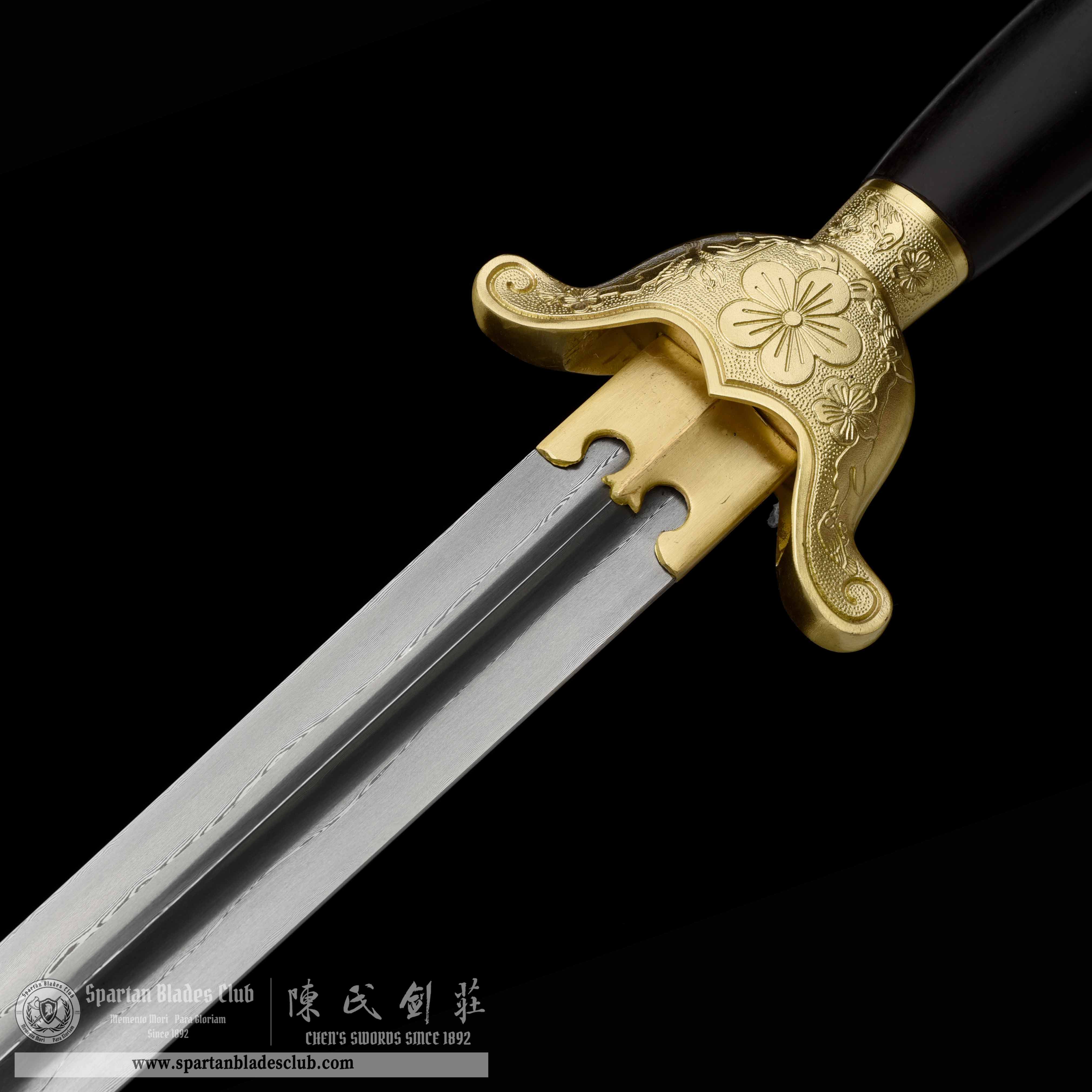 GU04 | Meihua Tai chi Jian☯️ | Damascus Steel | Ebony Wood | flower | golden&black | Battle-Ready | Full-tang | Spartan Blades Club | CHEN'S SWORDS 1892 - Spartan Blades Club - 陳氏劍莊1892