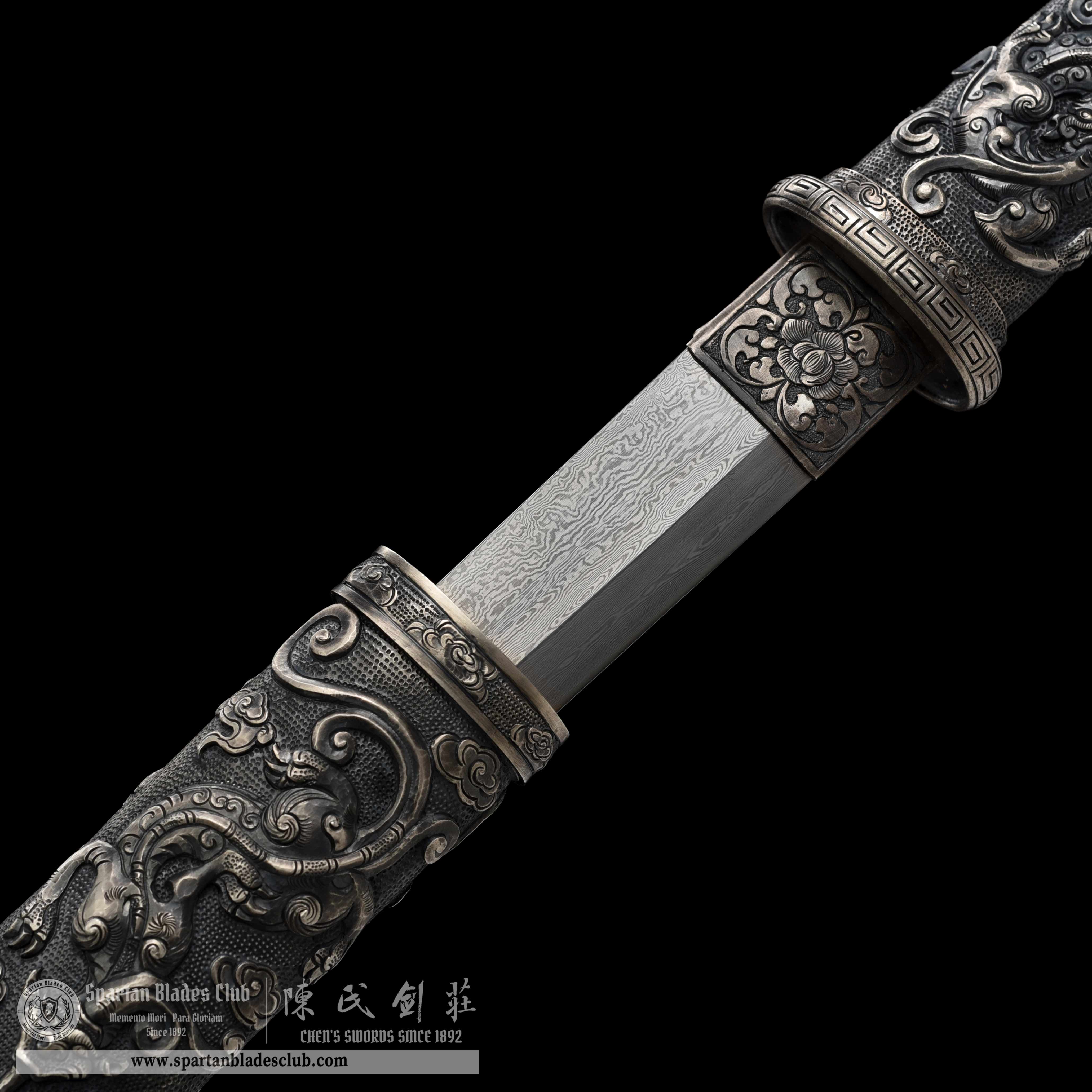 GU01 | LiLoong | TangDao | Damascus Steel | Pure Silver | Chinese Dragon | Battle-Ready | Full-tang | Spartan Blades Club | CHEN'S SWORDS 1892 - Spartan Blades Club - 陳氏劍莊1892