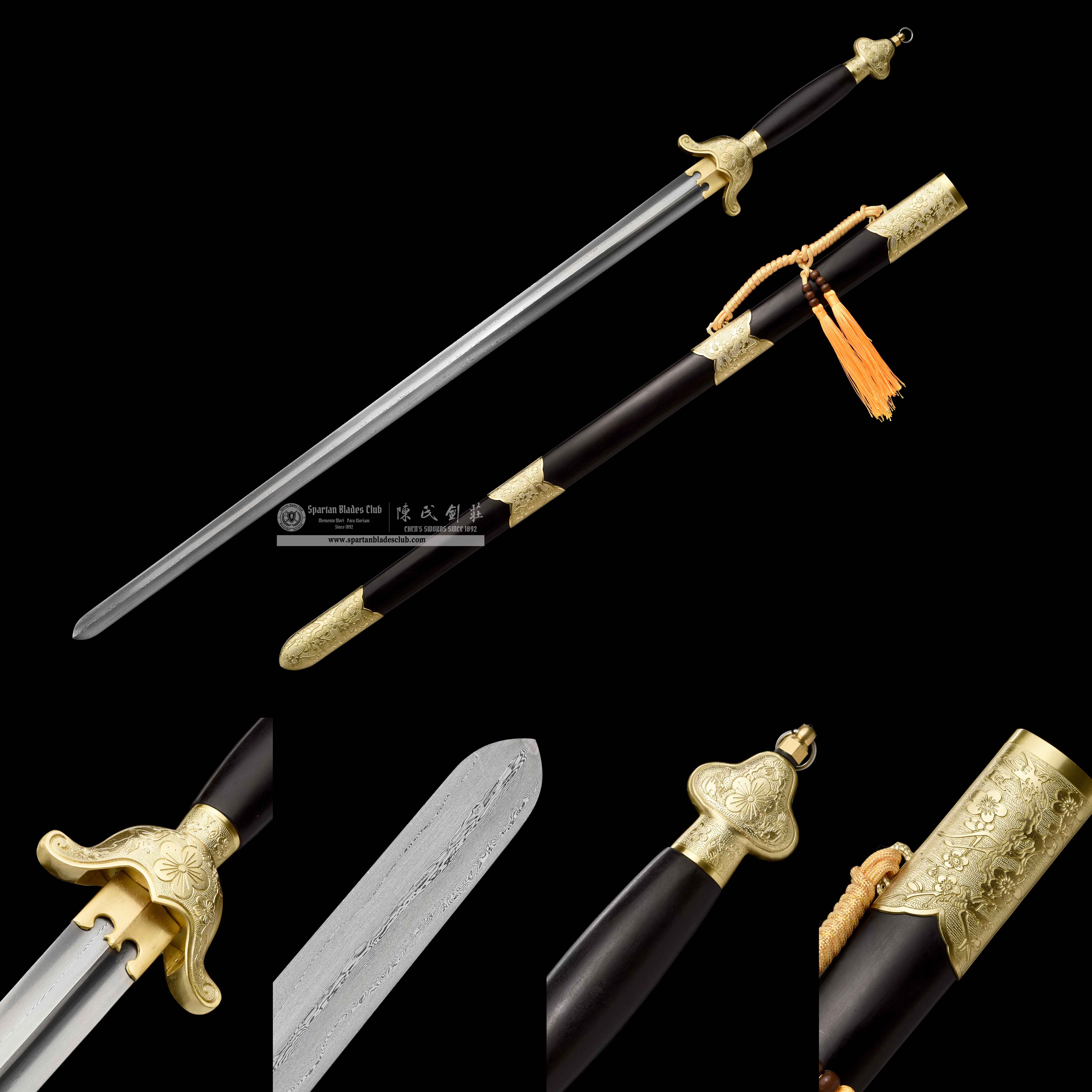 GU04 | Meihua Tai chi Jian☯️ | Damascus Steel | Ebony Wood | flower | golden&black | Battle-Ready | Full-tang | Spartan Blades Club | CHEN'S SWORDS 1892 - Spartan Blades Club - 陳氏劍莊1892